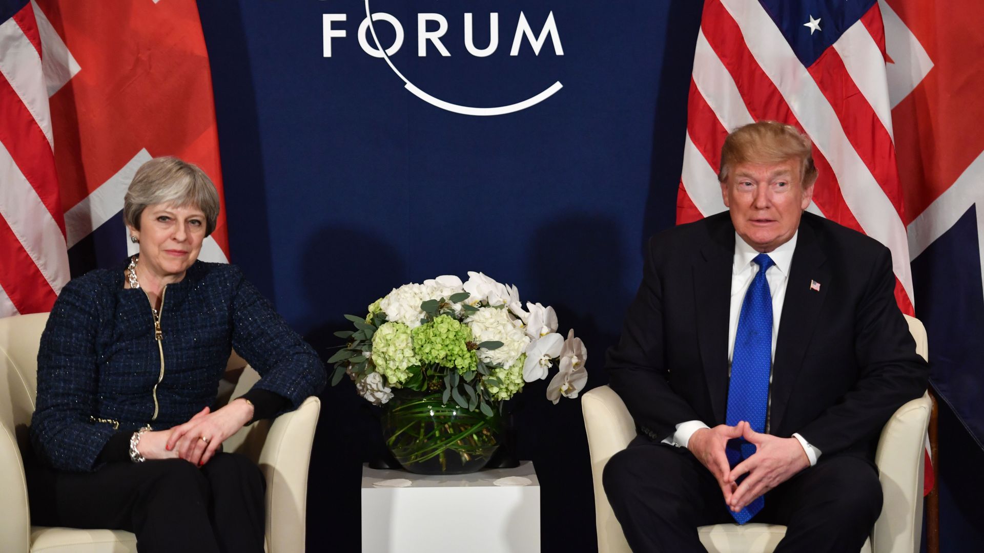 Theresa May and Donald Trump meet at the World Economic Forum in January
