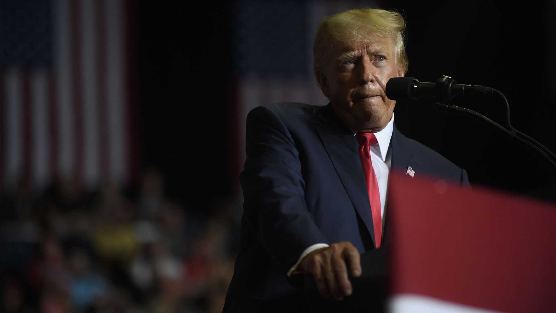 Former President Trump speaks at a rally to support Republican candidates running for state and federal offices in the state at the Covelli Centre on September 17, 2022 in Youngstown, Ohio. 