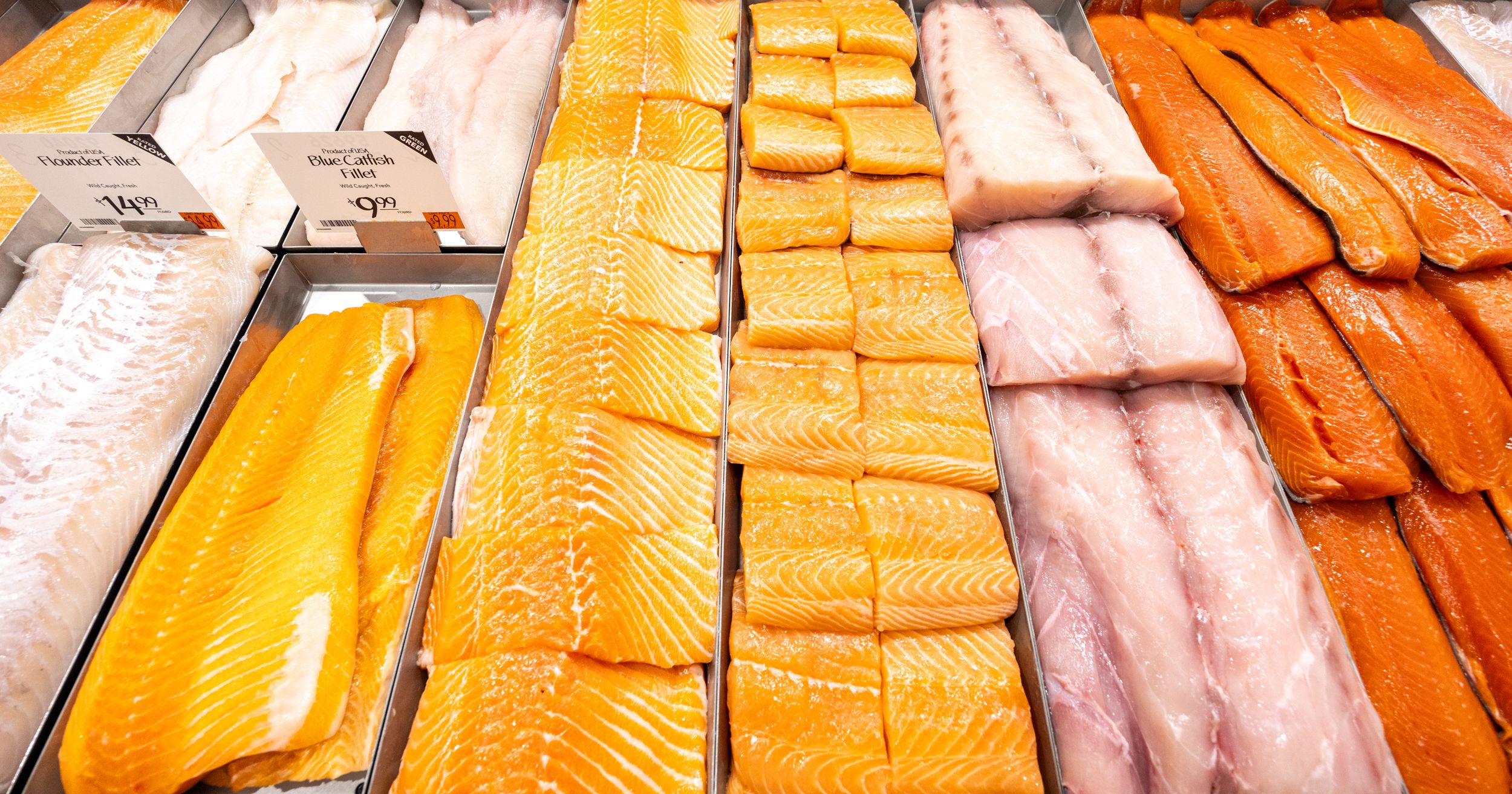 A seafood display at Whole Foods 