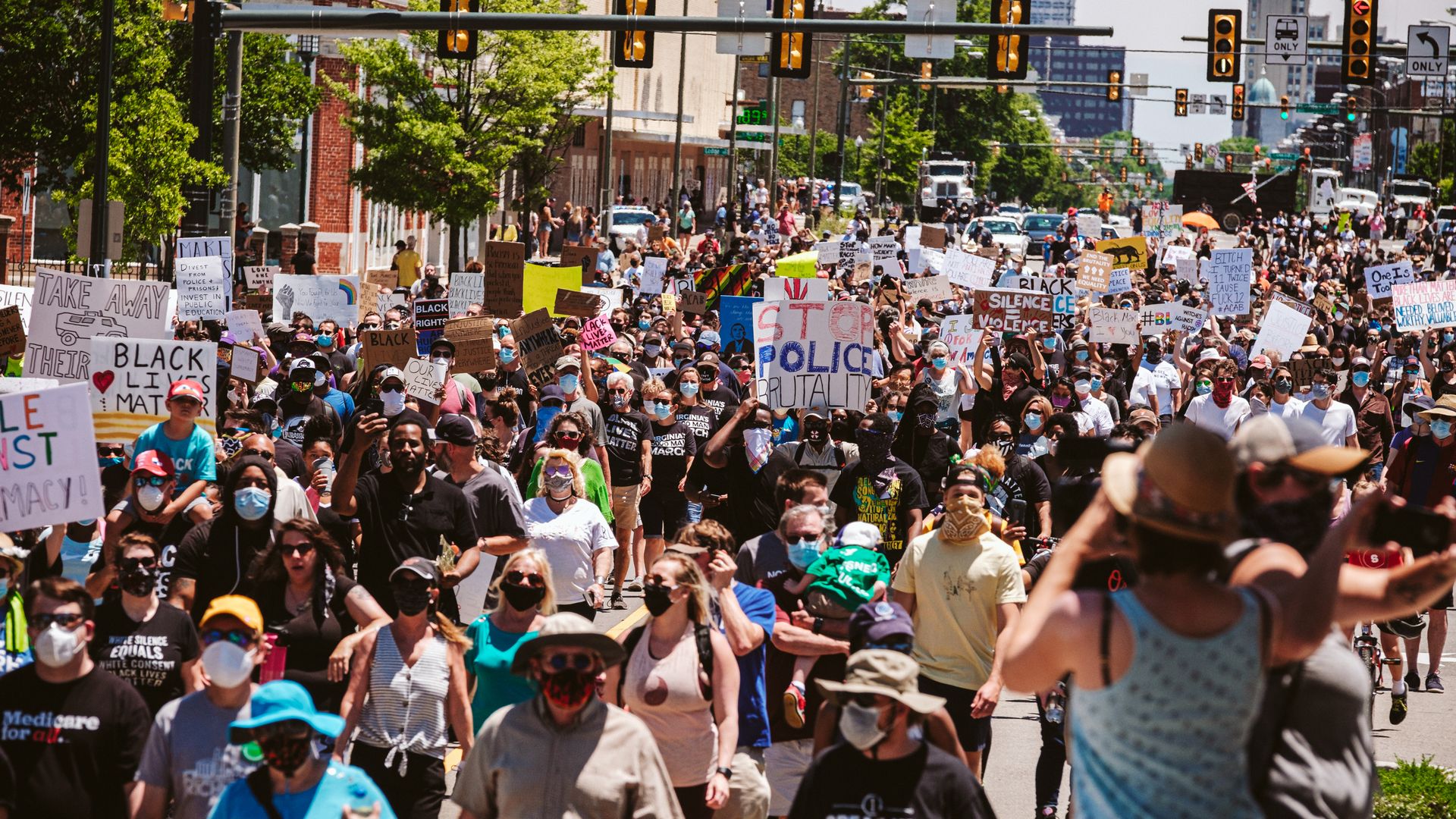 a crowd of people protesting