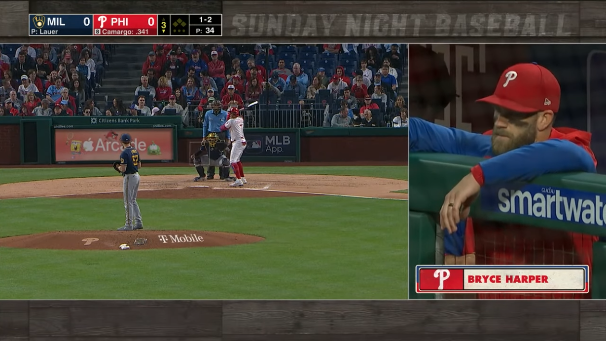 Screenshot of the ESPN broadcast with Bryce Harper.
