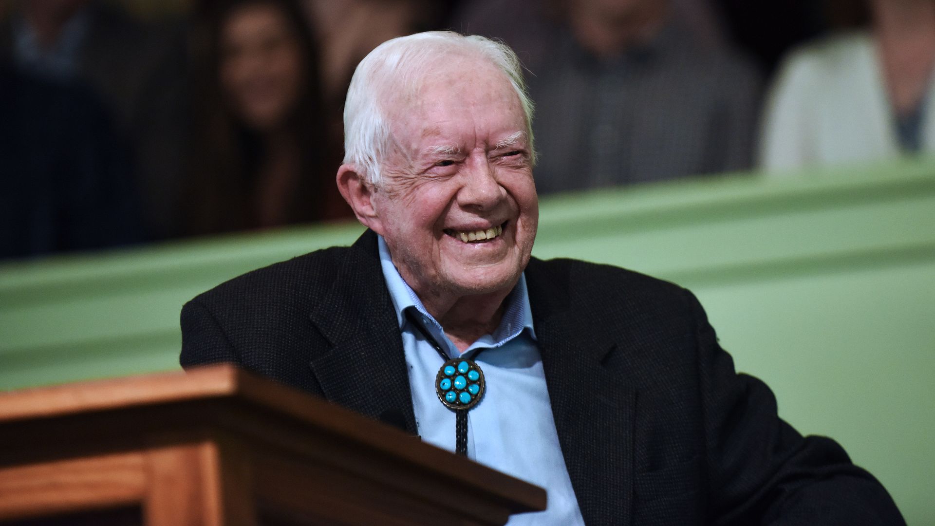 Jimmy Carter speaks to the congregation at Maranatha Baptist Church before teaching Sunday school in his hometown of Plains, Georgia