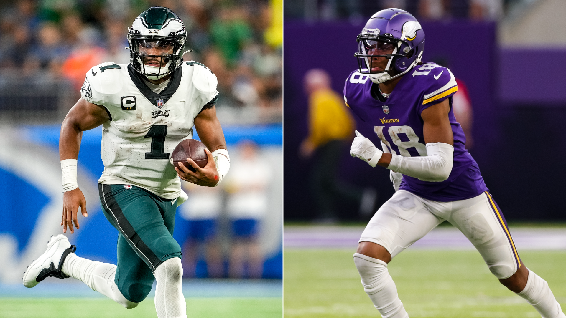 Eagles quarterback Jalen Hurts and Vikings wide receiver Justin Jefferson square off on Monday night. 