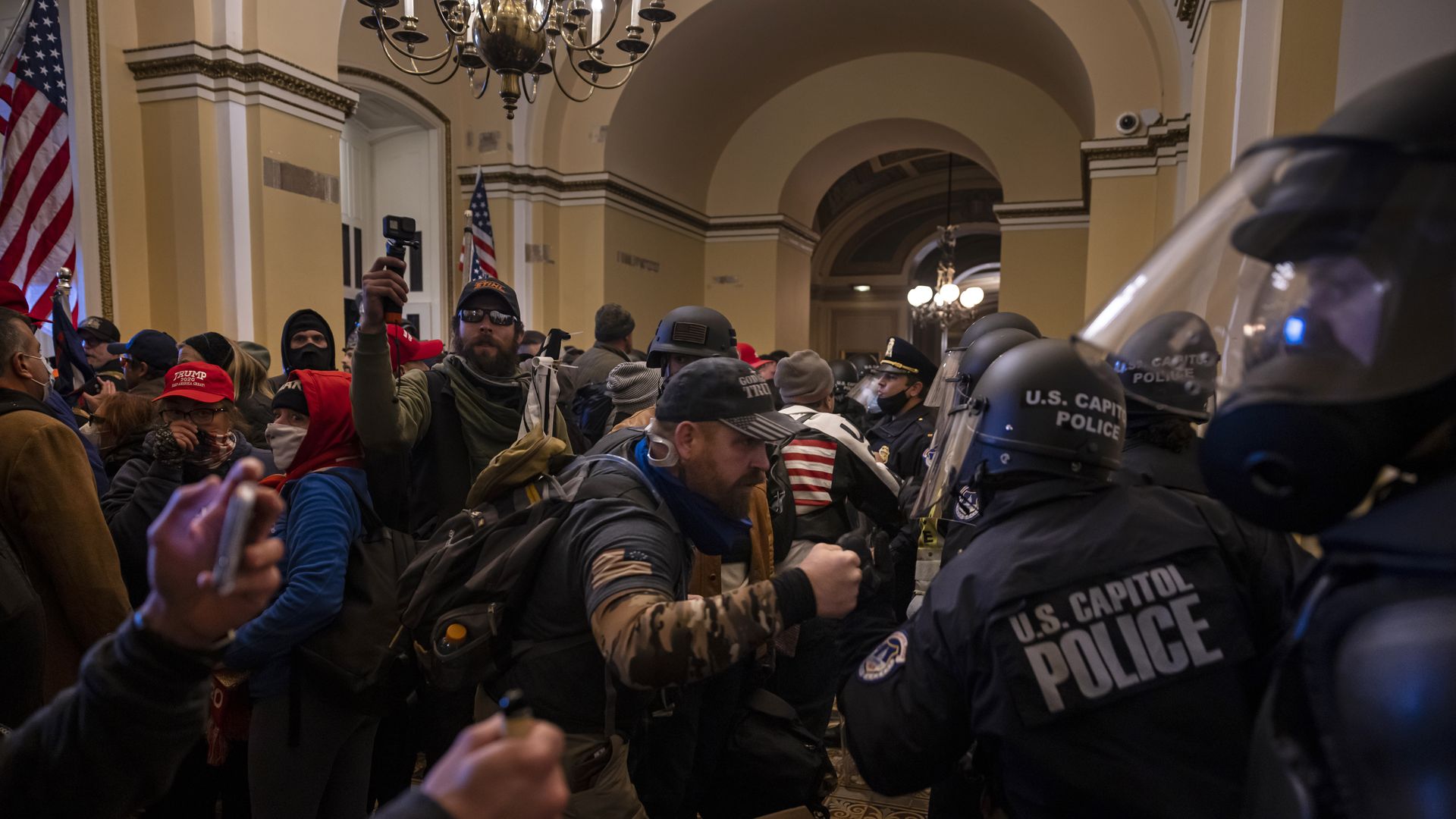 Supporters of US President Donald Trump protest inside the US Capitol on January 6, 2021, in Washington, DC. Demonstrators breeched security and entered the Capitol as Congress debated the 2020 presidential election Electoral Vote Certification. (Photo by Brent Stirton/Getty Images)