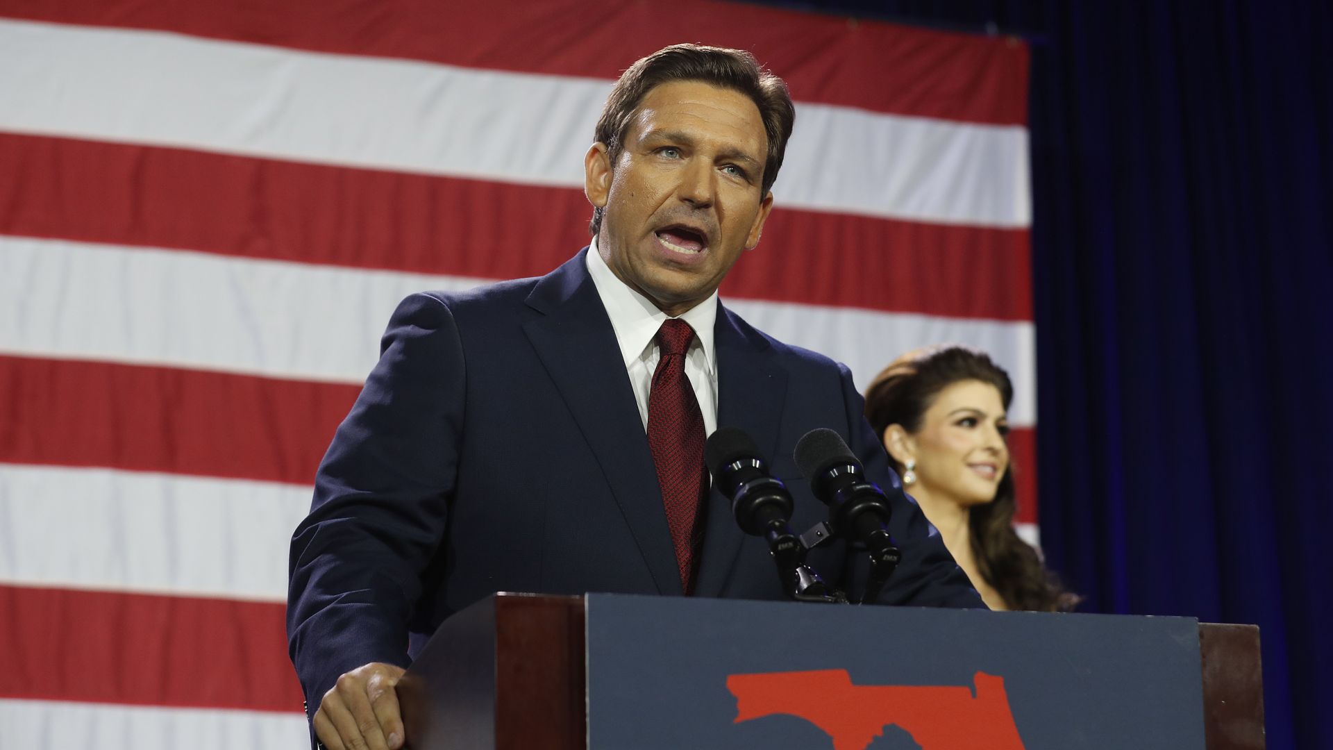 Ron DeSantis gives a victory speech after defeating Democratic gubernatorial candidate Rep. Charlie Crist