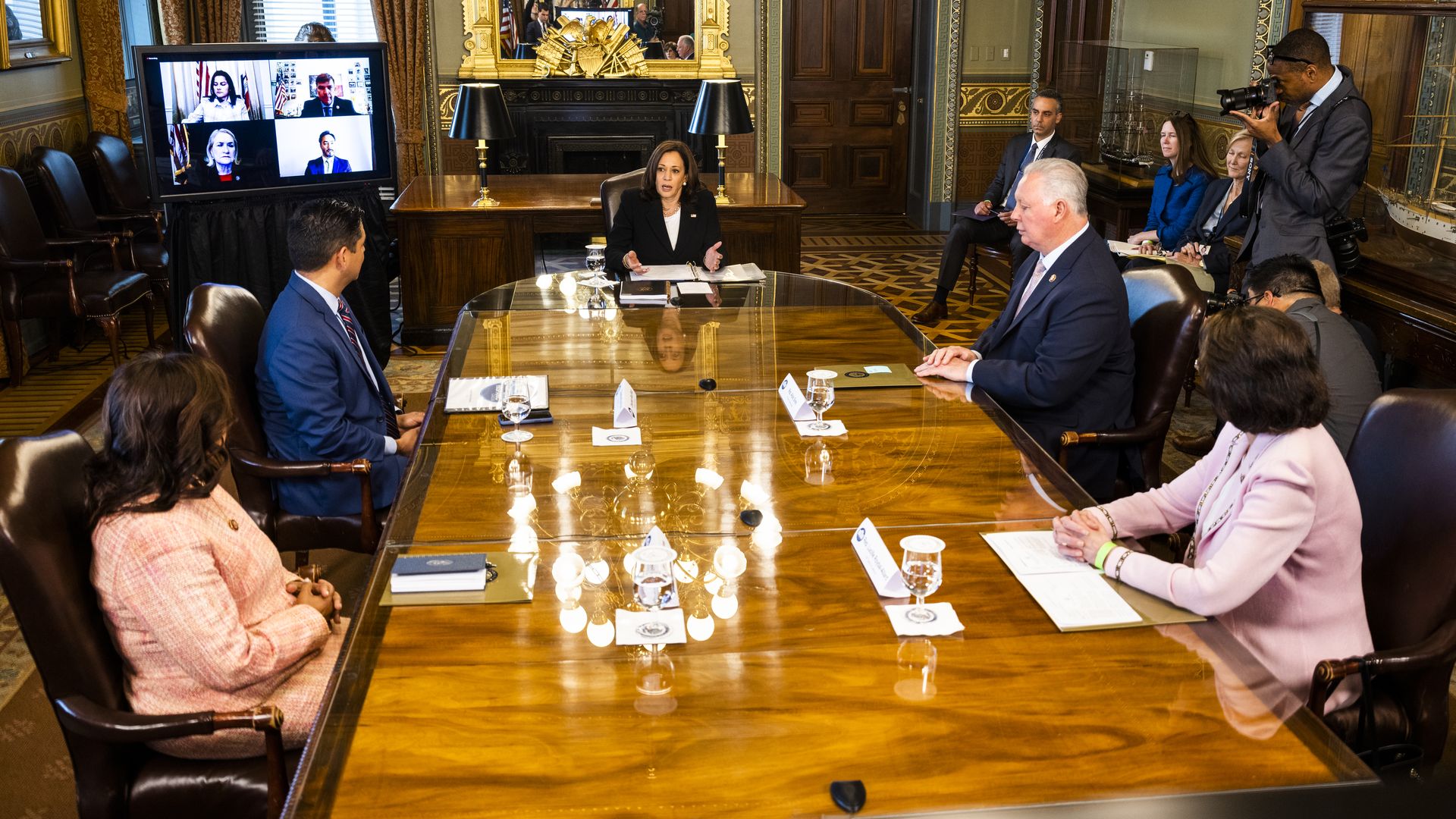 Vice President Kamala Harris is seen meeting with members of the Congressional Hispanic Caucus.