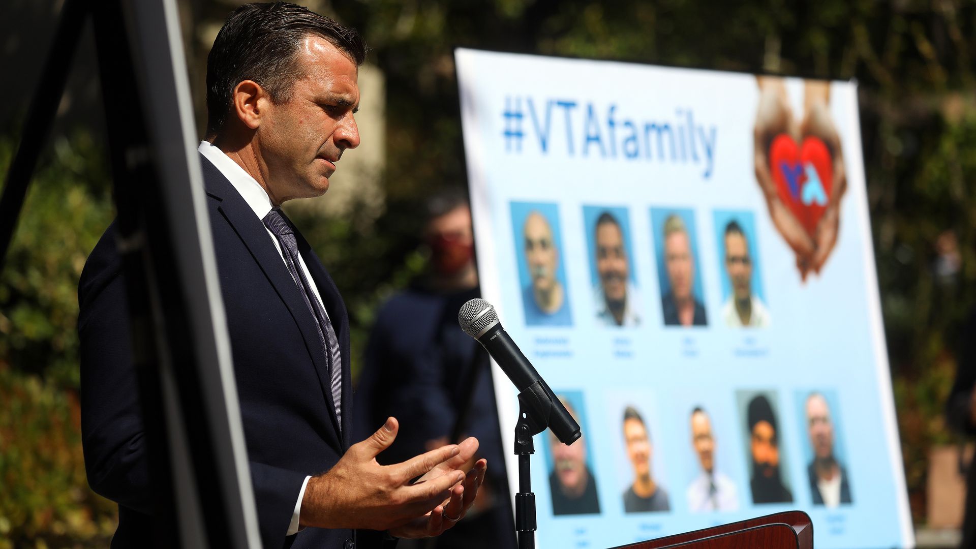 San Jose Mayor Sam Liccardo speaks during a press conference honoring nine colleagues killed by a coworker on Thursday, 