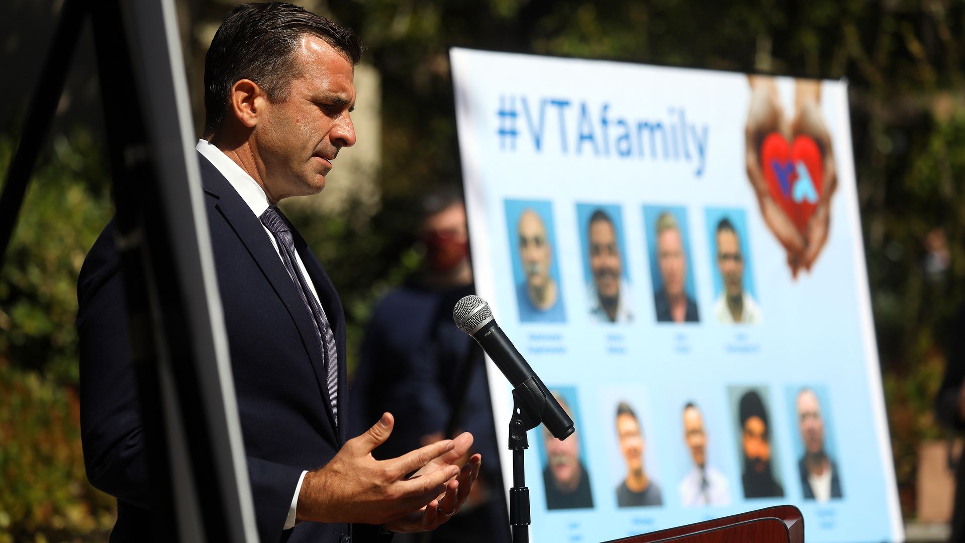 San Jose Mayor Sam Liccardo speaks during a press conference honoring nine colleagues killed by a coworker on Thursday,