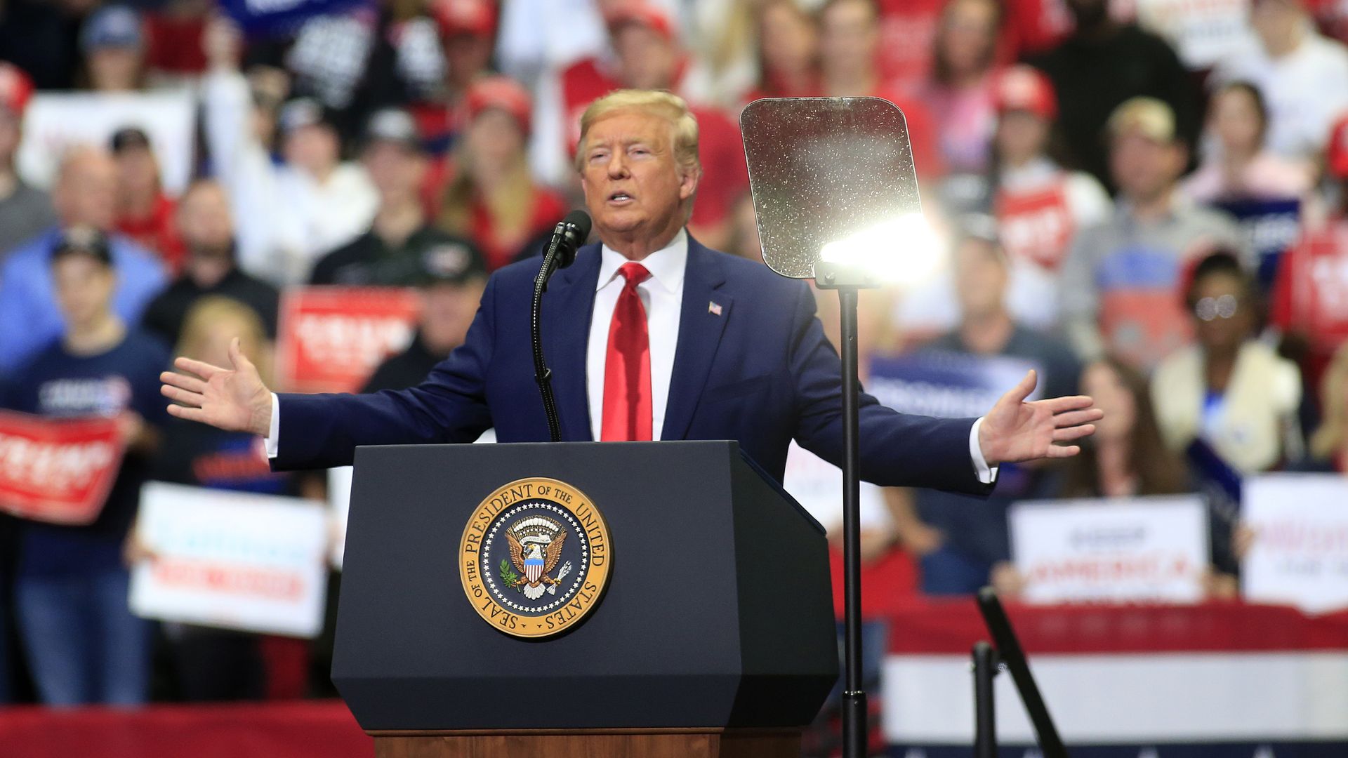 President Donald Trump speaks to supporters during a rally on March 2, 2020 in Charlotte, North Carolina. Trump was campaigning ahead of Super Tuesday. (Photo by Brian Blanco/Getty Images)