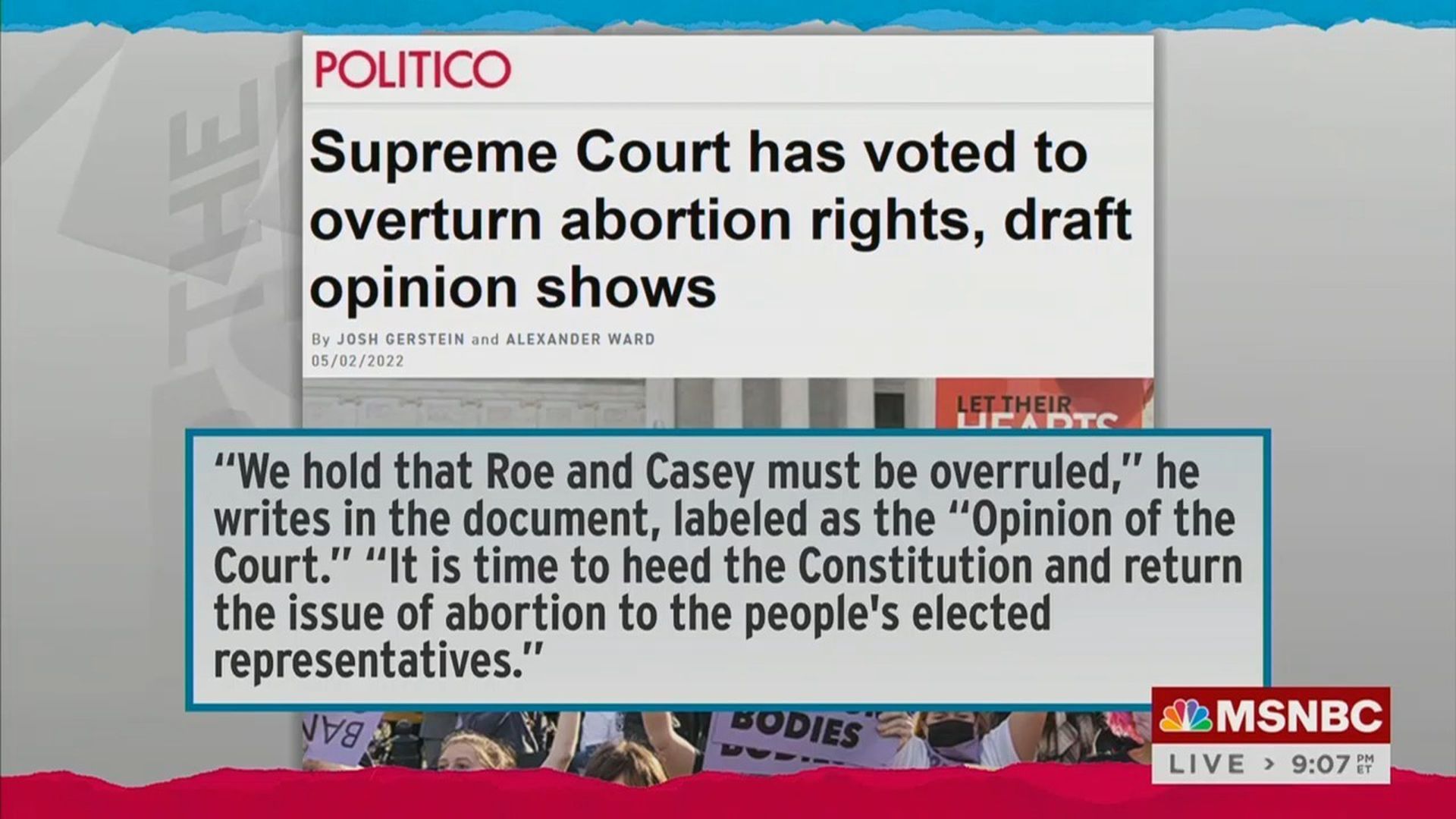 MSNBC screenshot of Politico Supreme Court article
