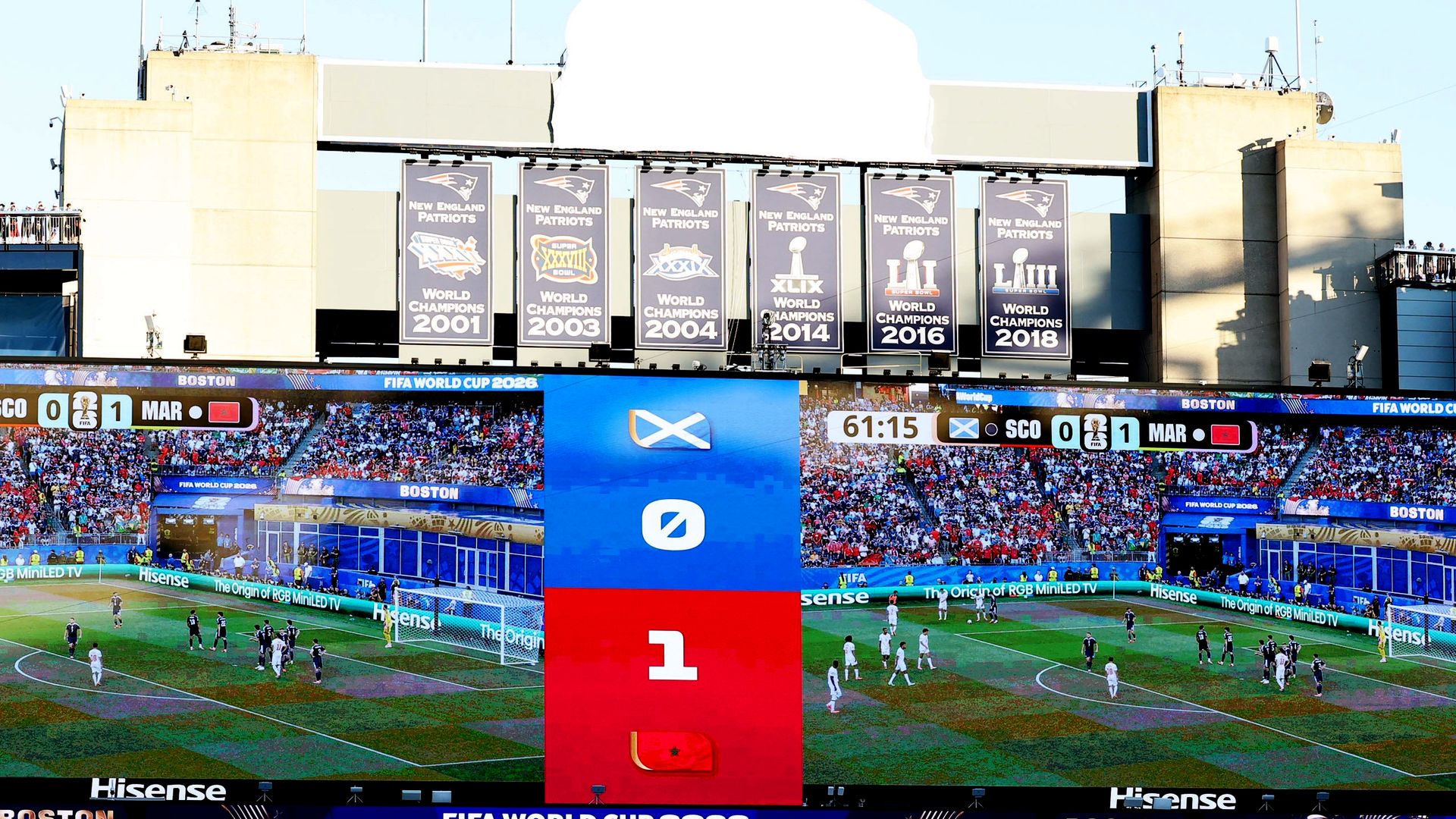 A wide view of Philadelphia Stadium filled with spectators during a FIFA World Cup 2026 Group C match between Brazil and Haiti.