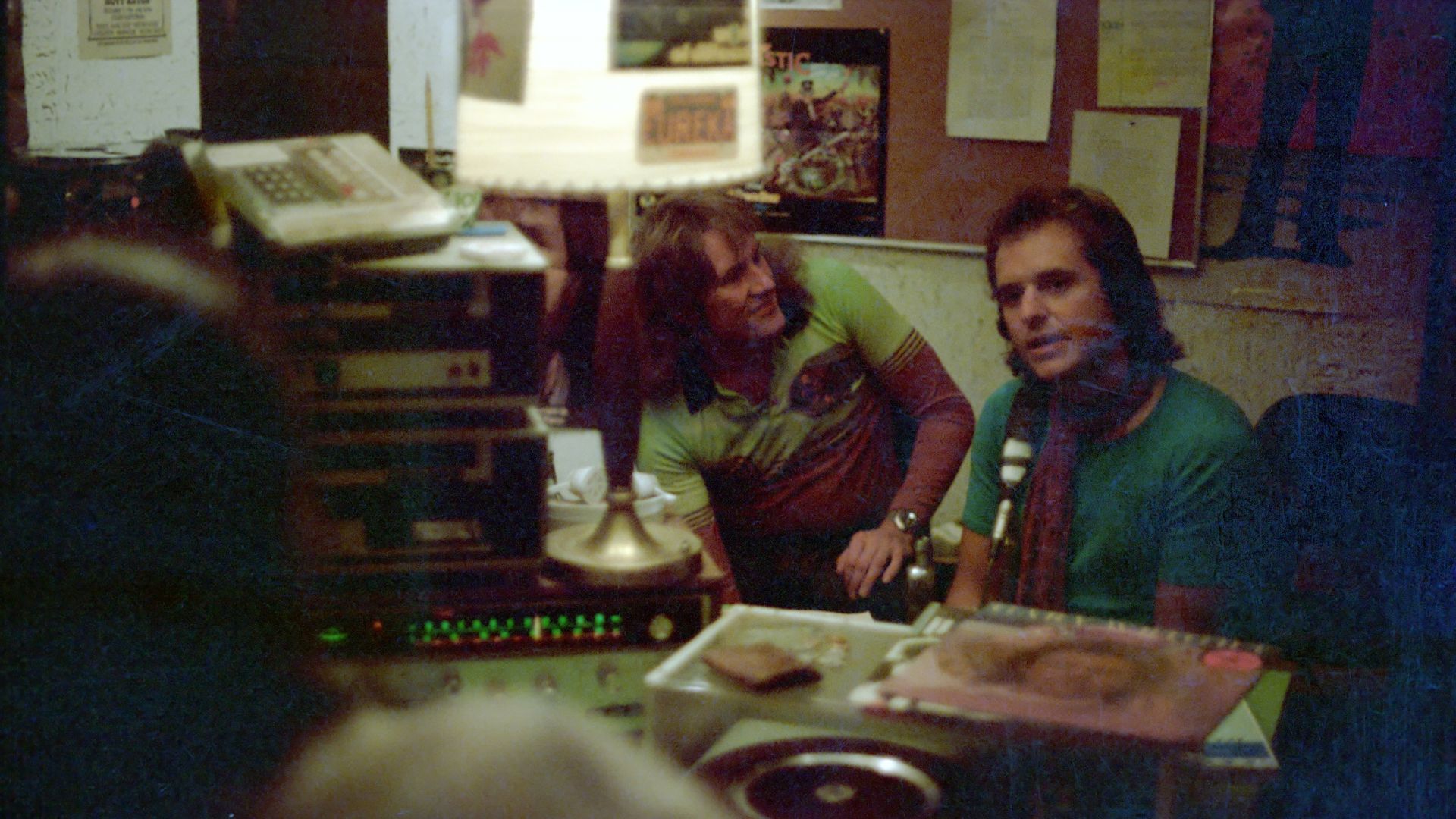 Musicians Alvin Lee and Gary Wright at KLOL studios in this undated photo