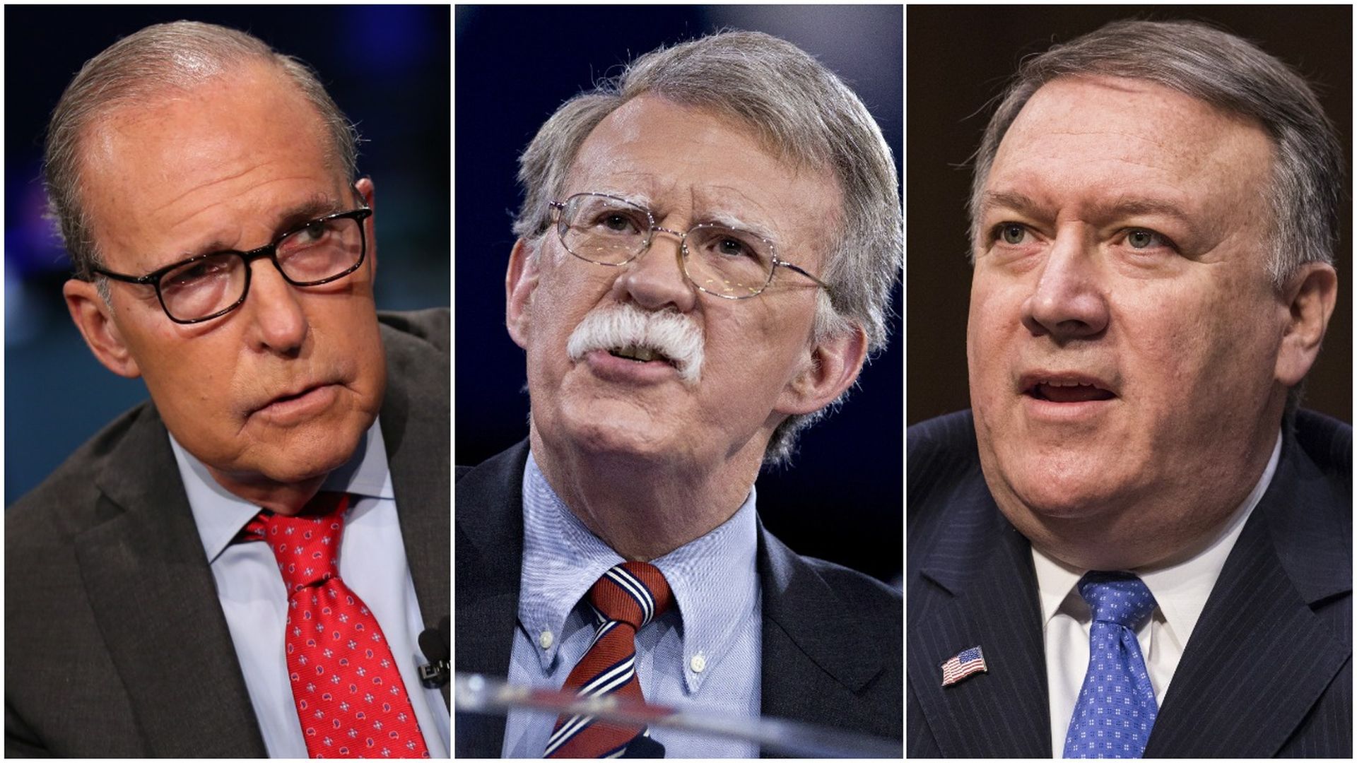 Larry Kudlow, John Bolton, Mike Pompeo