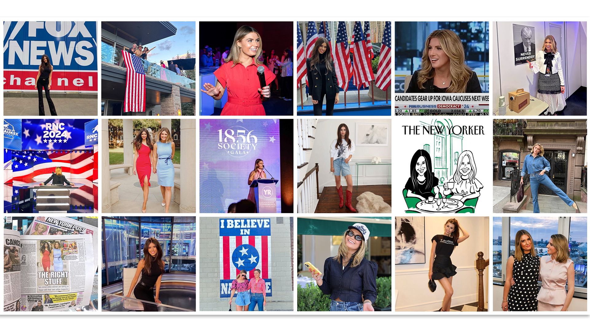 A collage of pictures featuring the women behind the conservative lifestyle outlet The Conservateur.