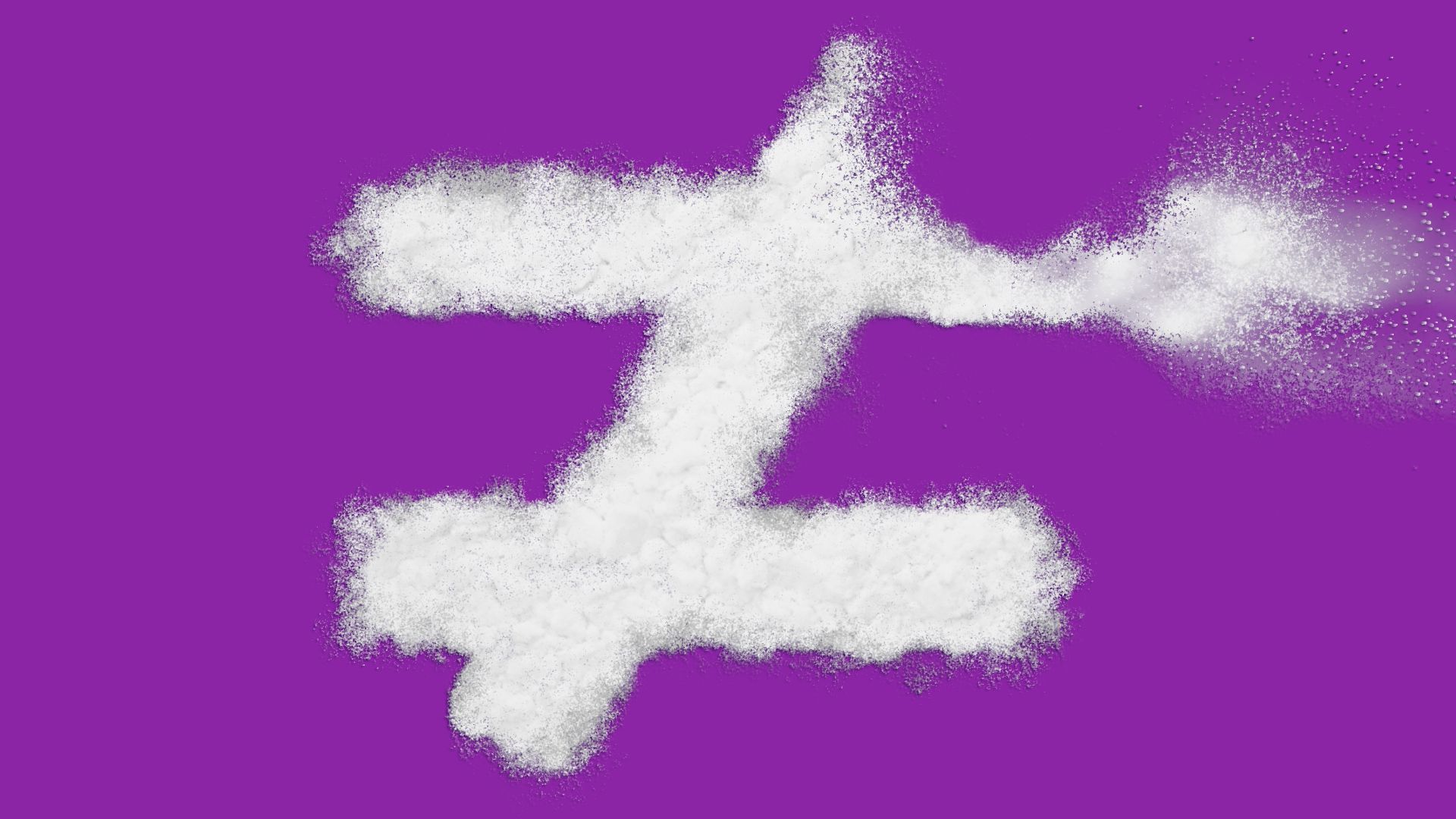 Illustration of a pile of powder cocaine in the pattern of an unequal symbol being blown away.   