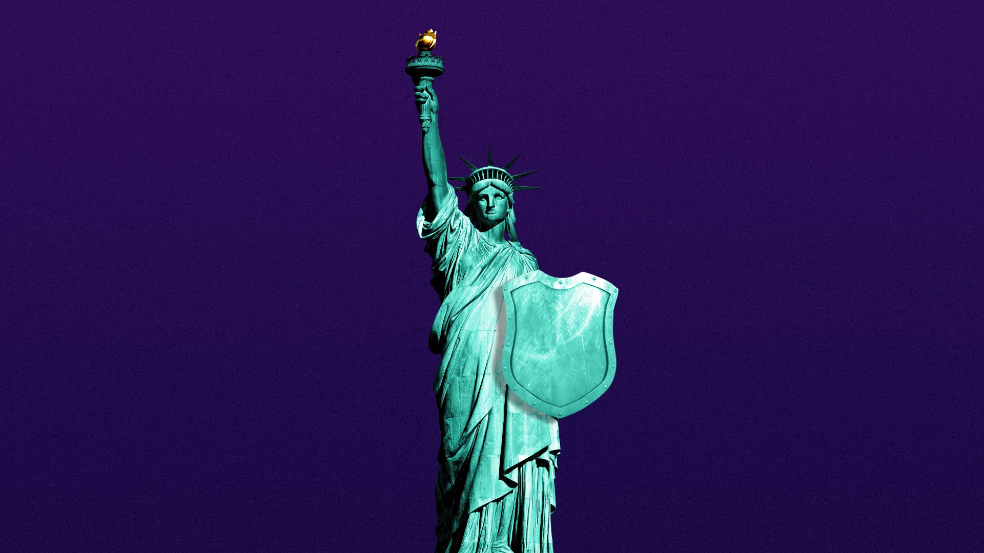 Illustration of Statue of Liberty holding a shield.