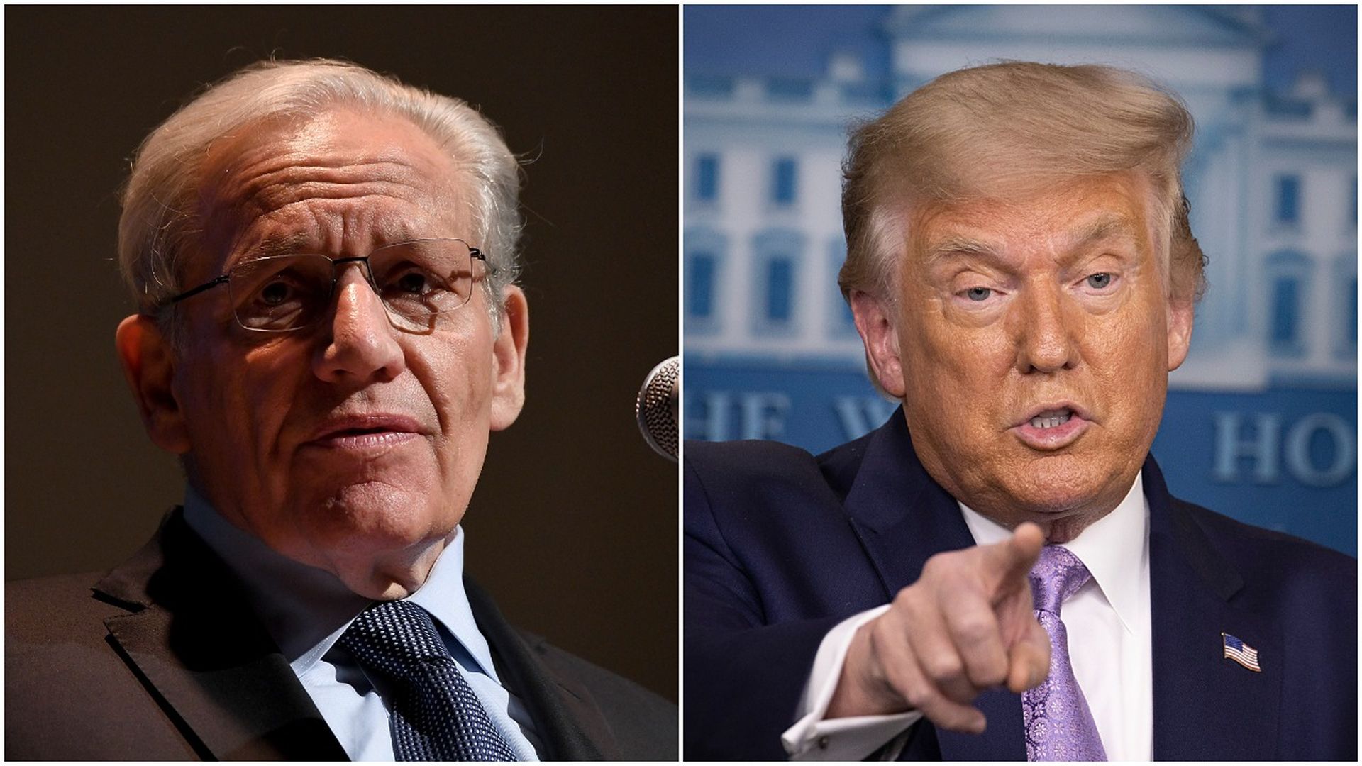 pic stitch of bob woodward and donald trump