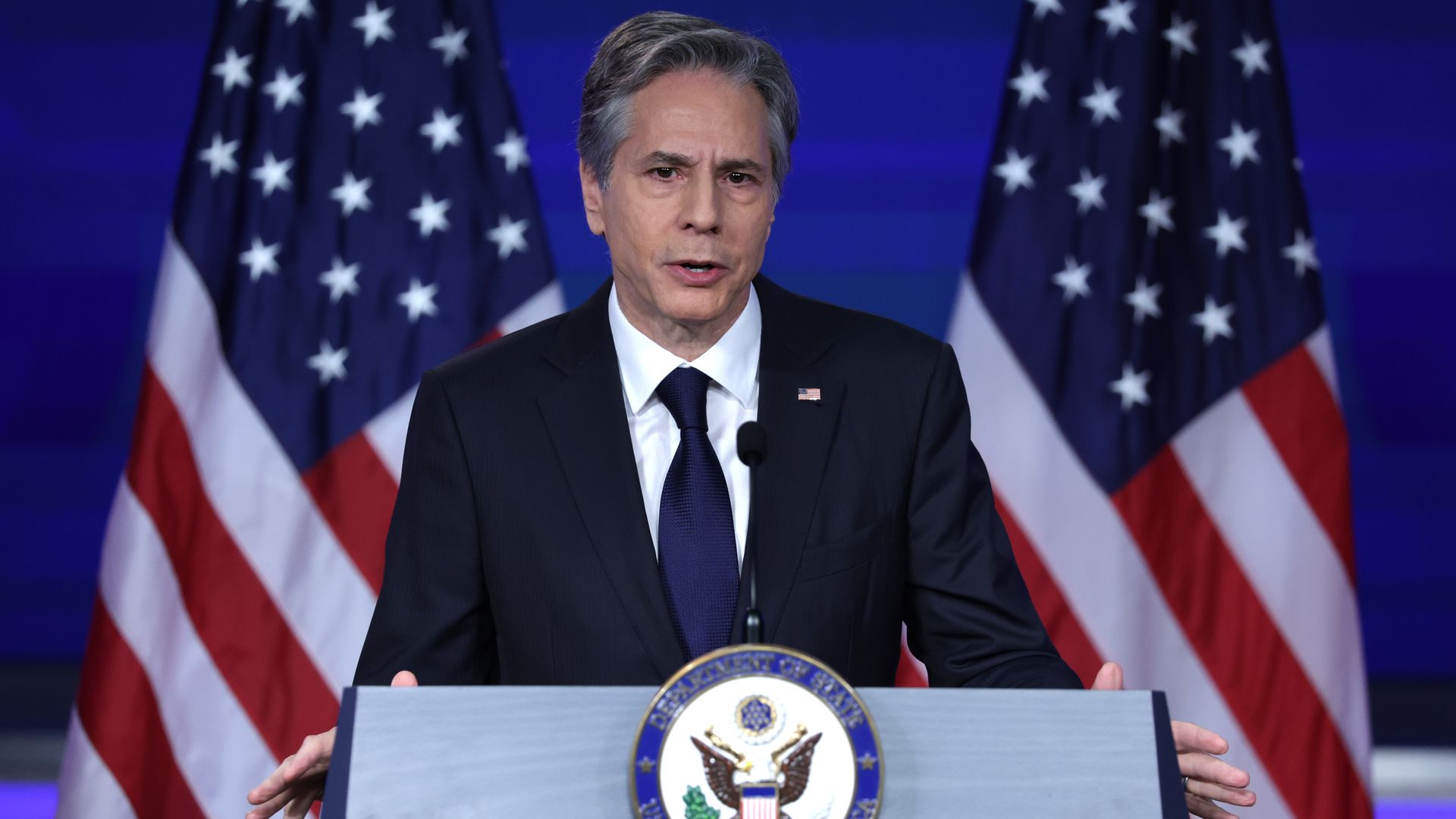 U.S. Secretary of State Antony Blinken delivers a speech on China at George Washington University on May 26, 2022 in Washington, DC