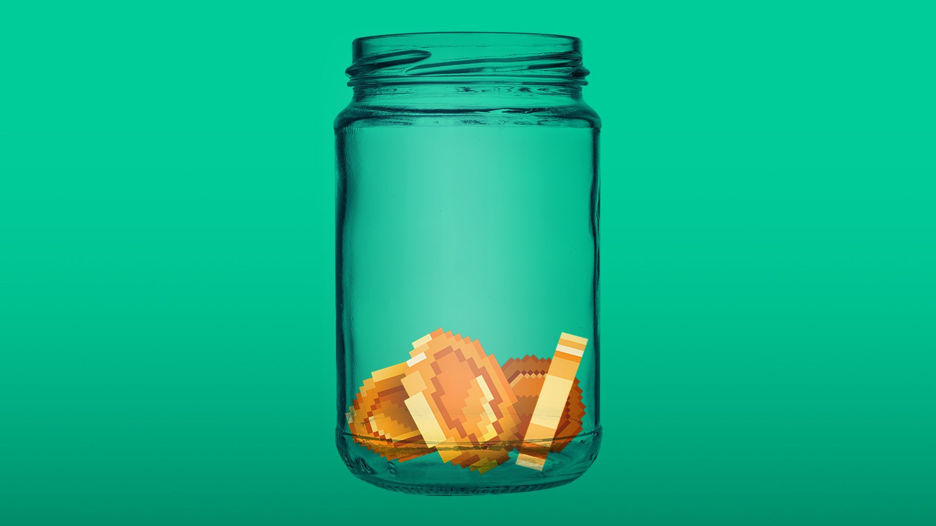 Illustration of tip jar holding pixelated coins 