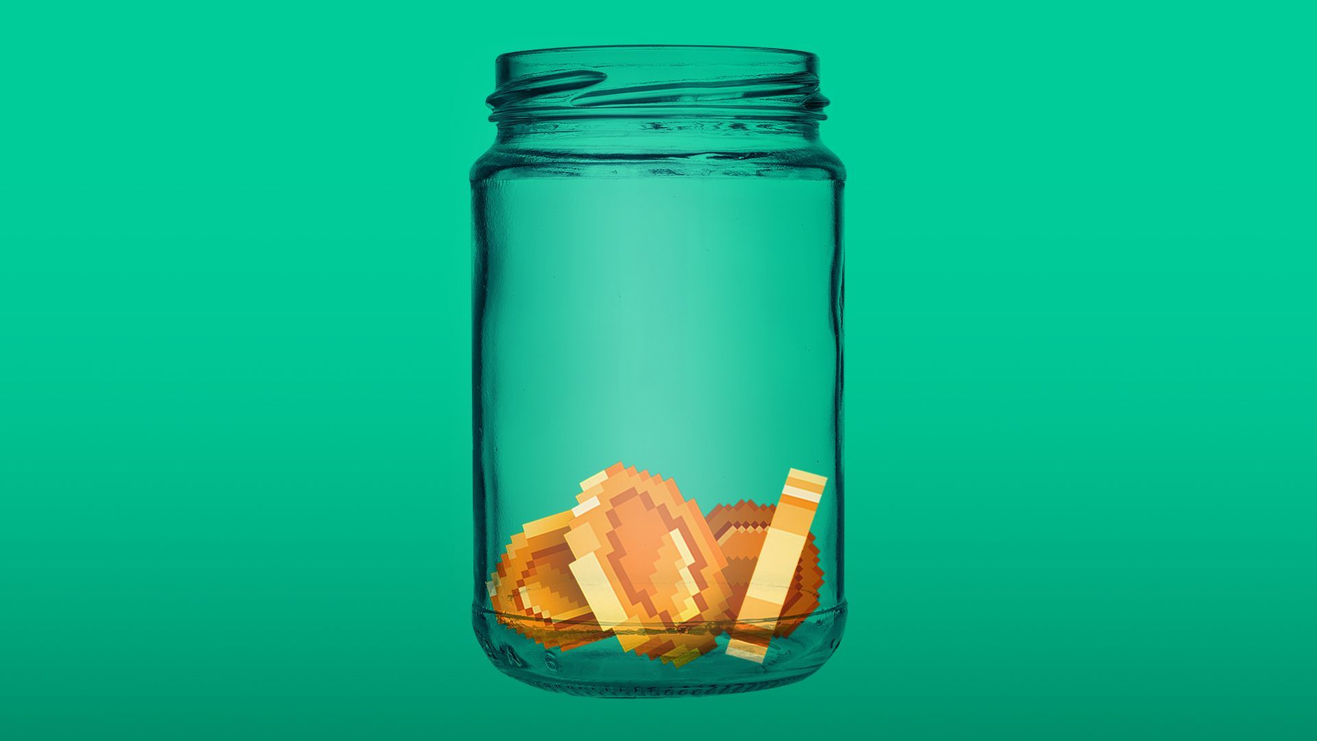Illustration of tip jar holding pixelated coins