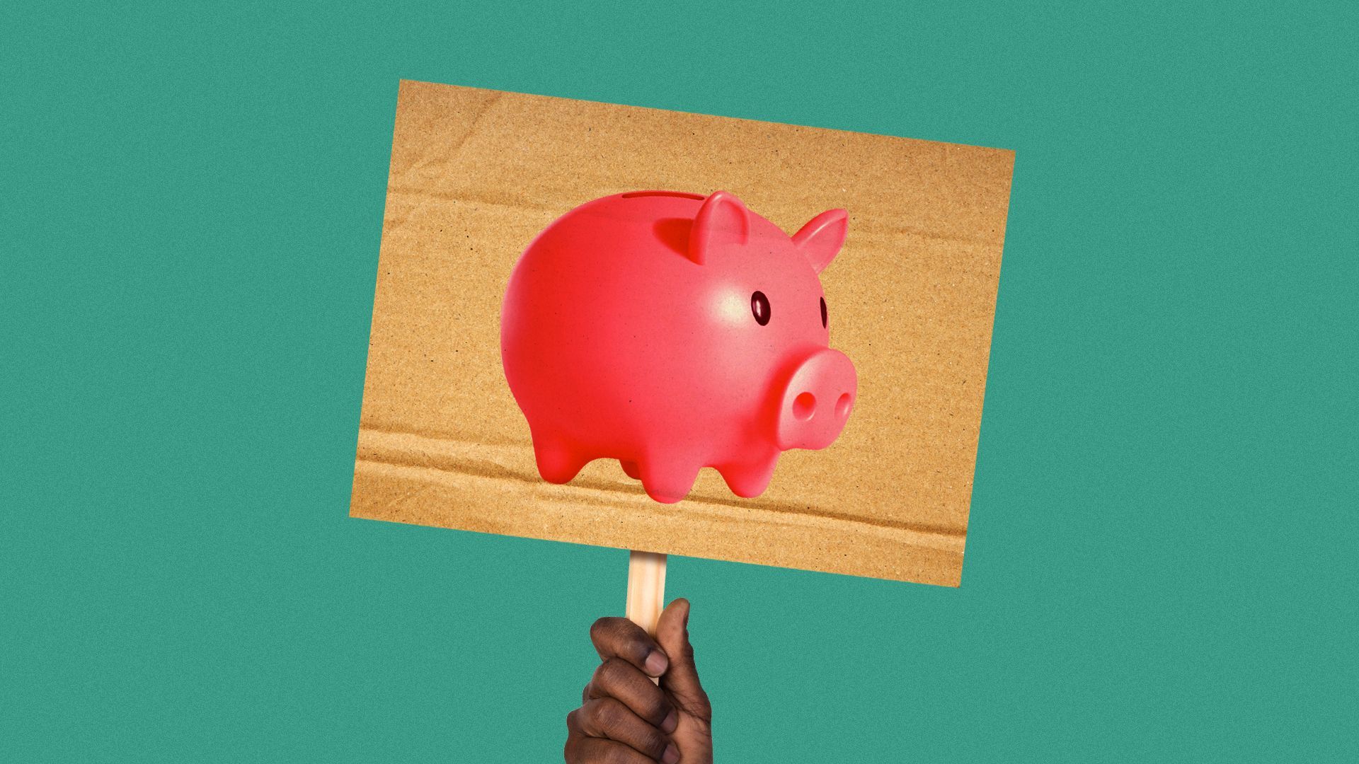 Illustration of a piggy bank on a protest sign.