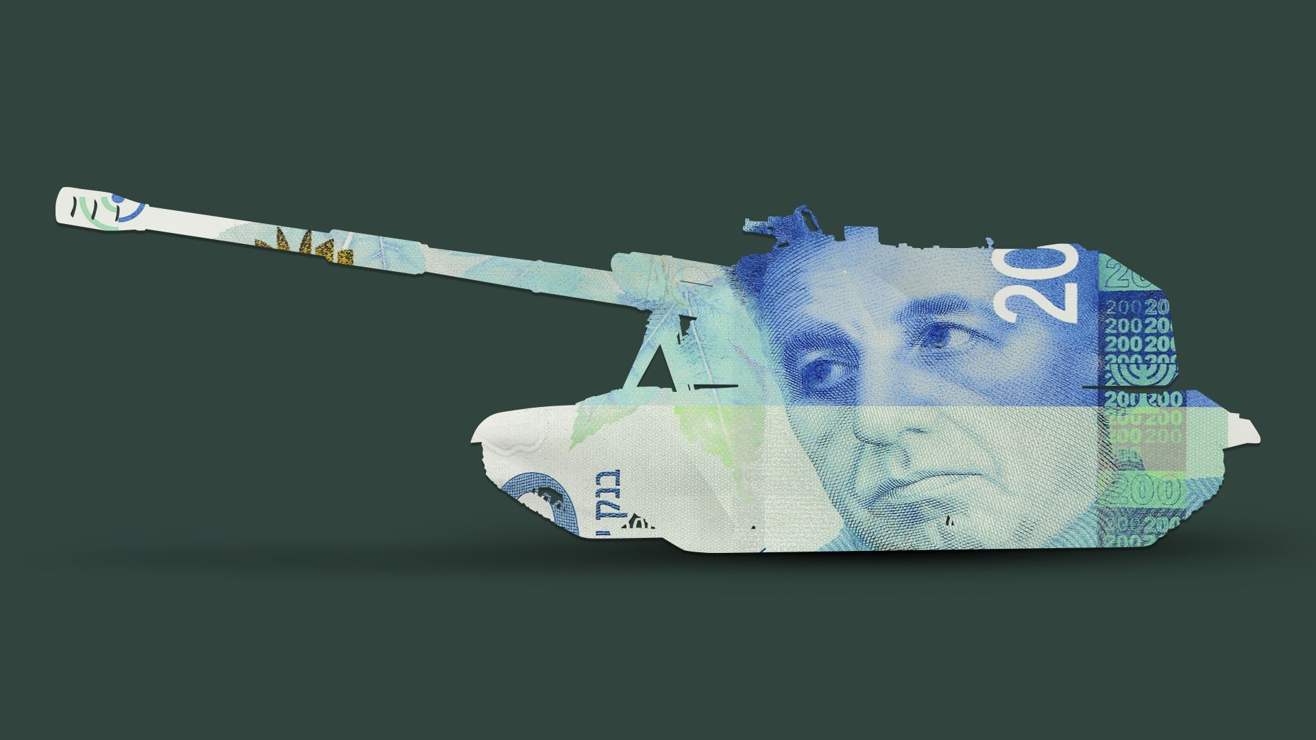 Illustration of an Israeli shekel shaped like a military tank