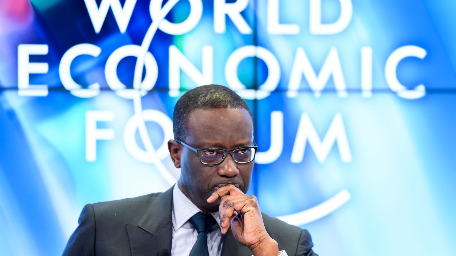 Credit Suisse CEO Tidjane Thiam attends a session on the opening day of the World Economic Forum 2018 annual meeting