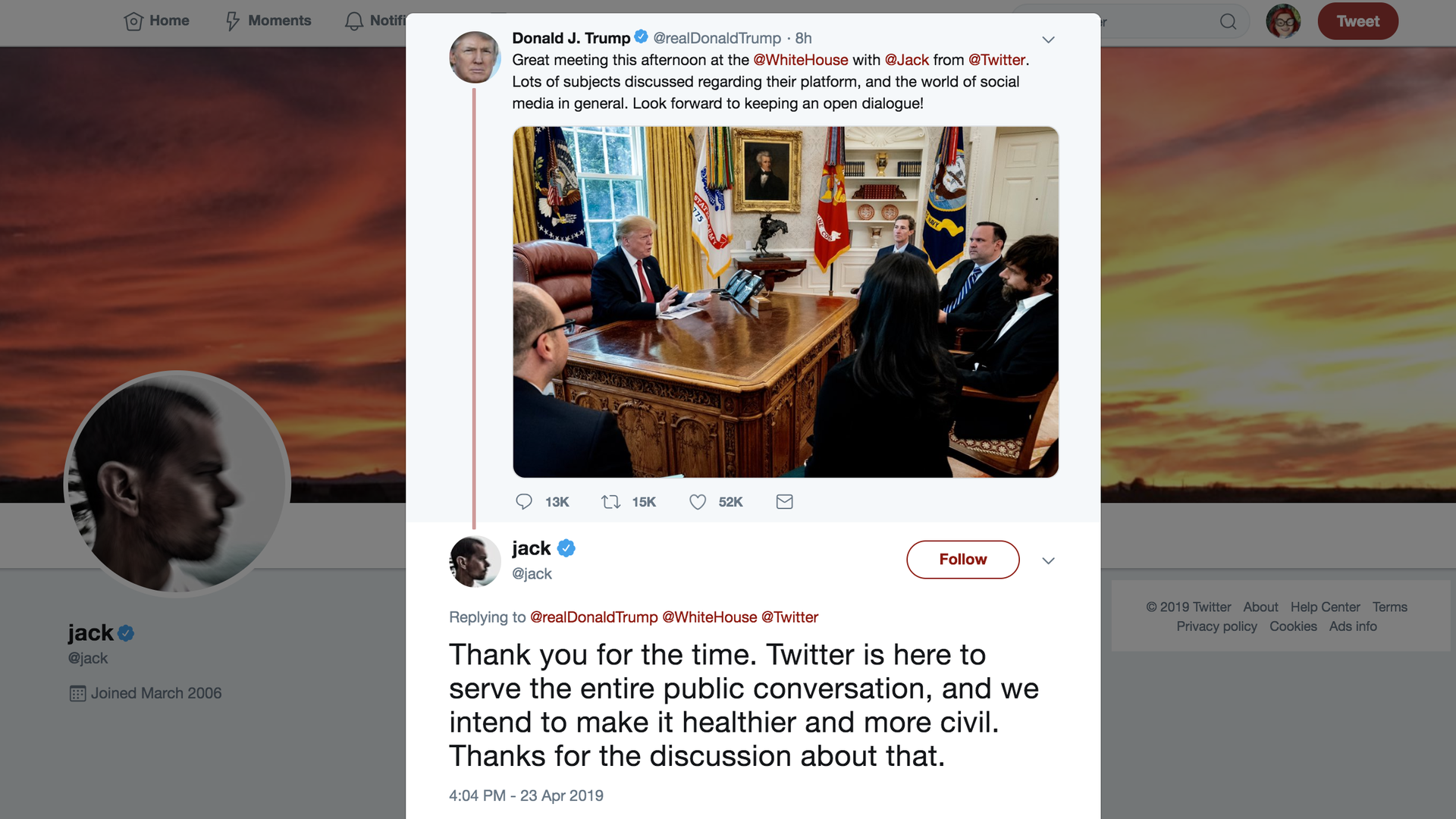 Twitter CEO Jack Dorsey meets with President Trump on Tuesday