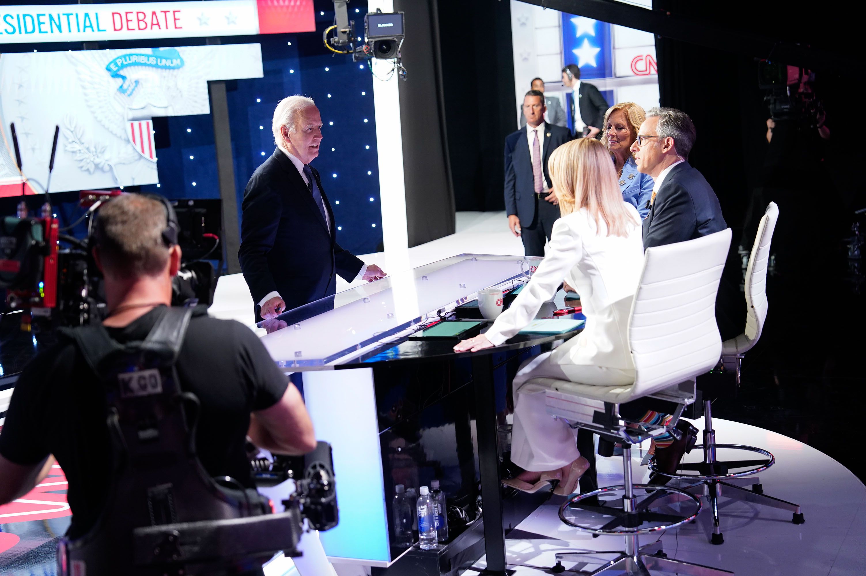 Biden greets debate moderators