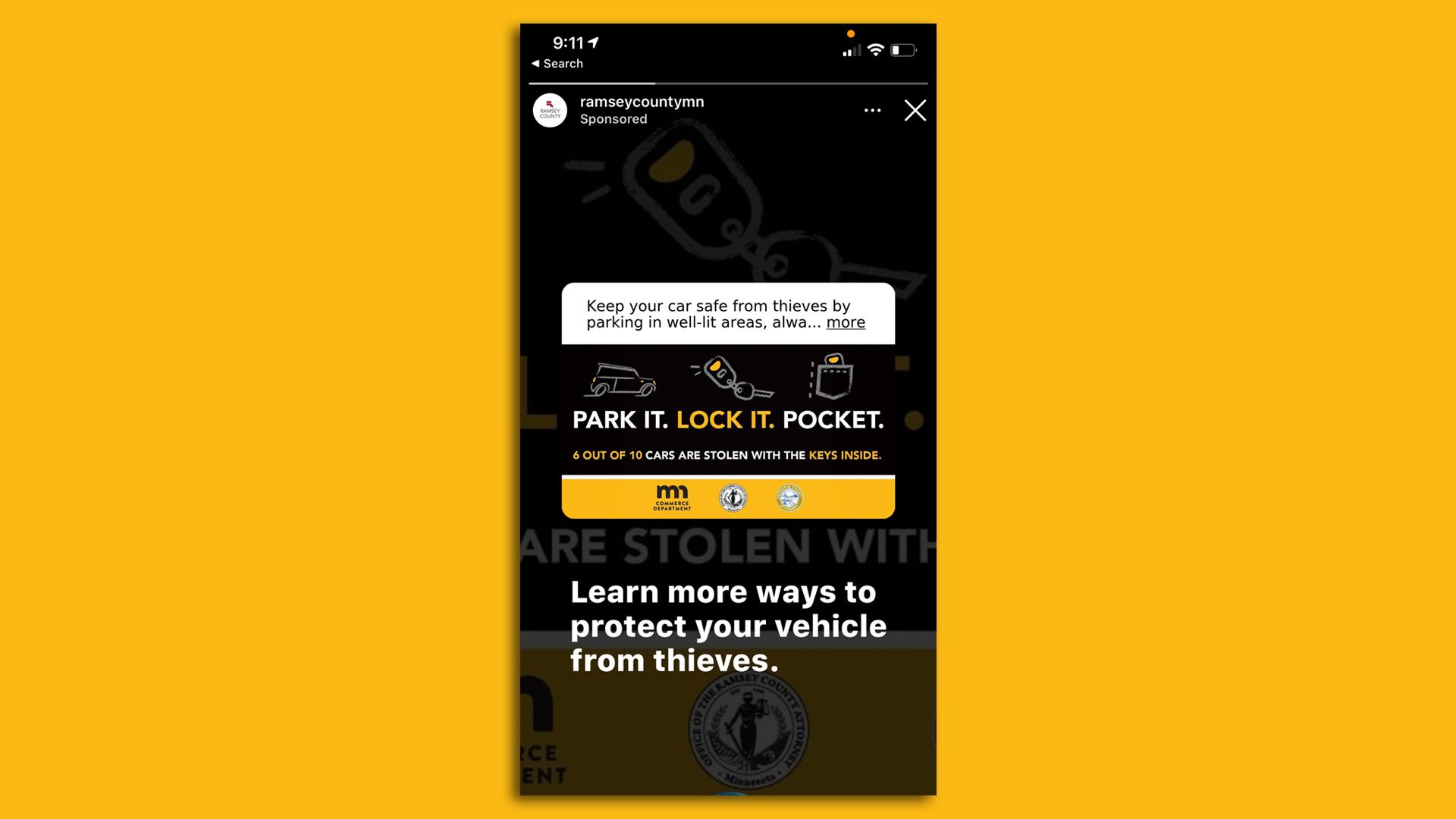 an instagram ad warning you to lock your car