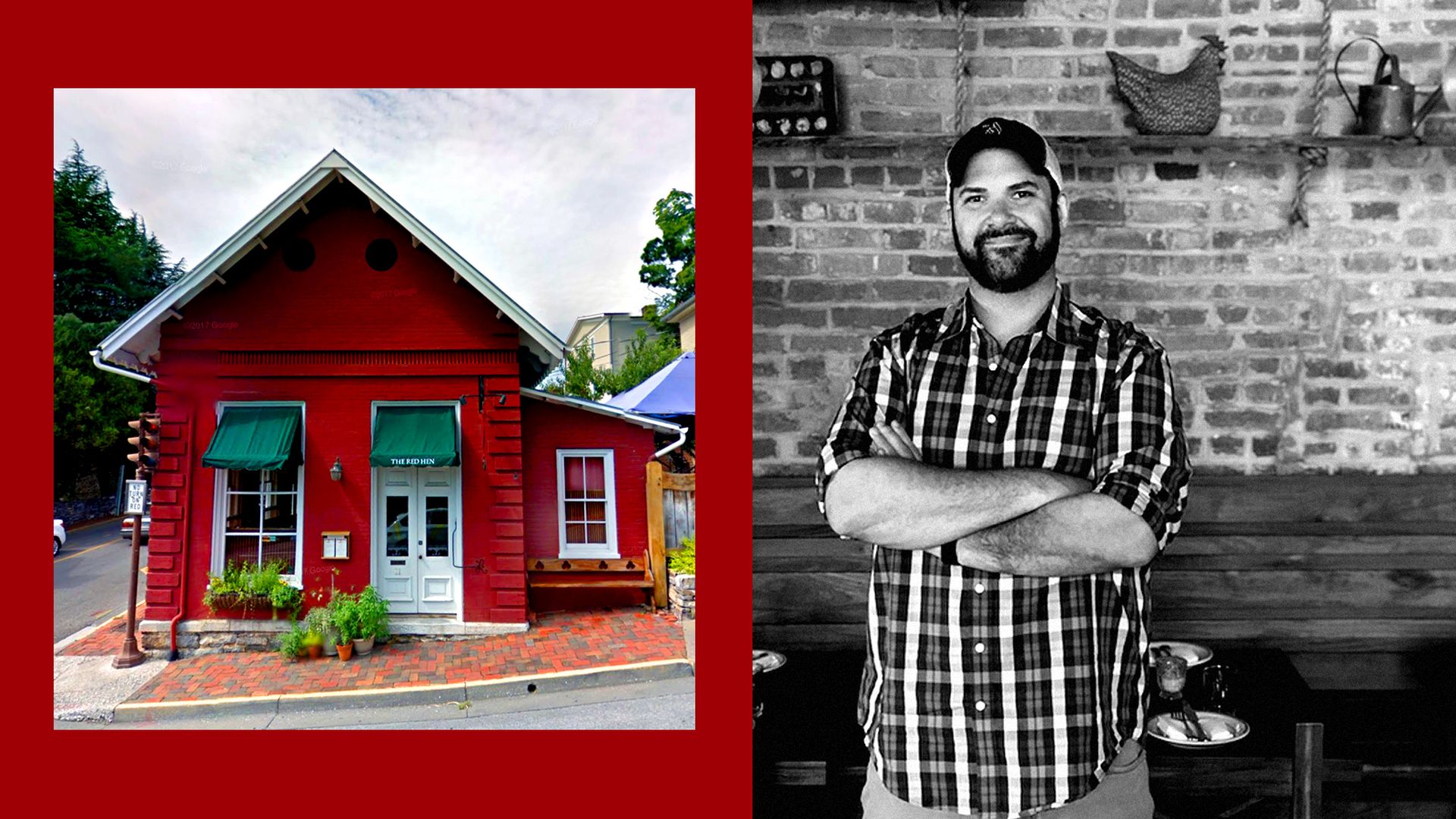 The chef of Red Hen DC pictured opposite the Red Hen in Lexington, Virginia