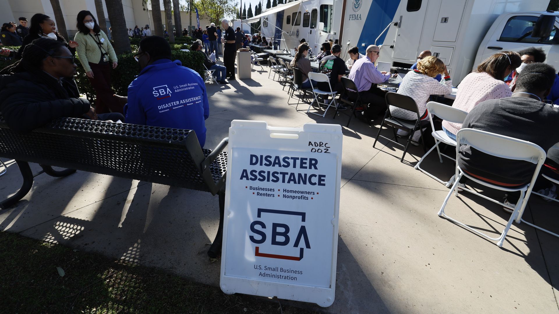 Wildfire victims seek disaster relief services at one of two FEMA Disaster Recovery Centers at the Pasadena City College Community Education Center in Pasadena