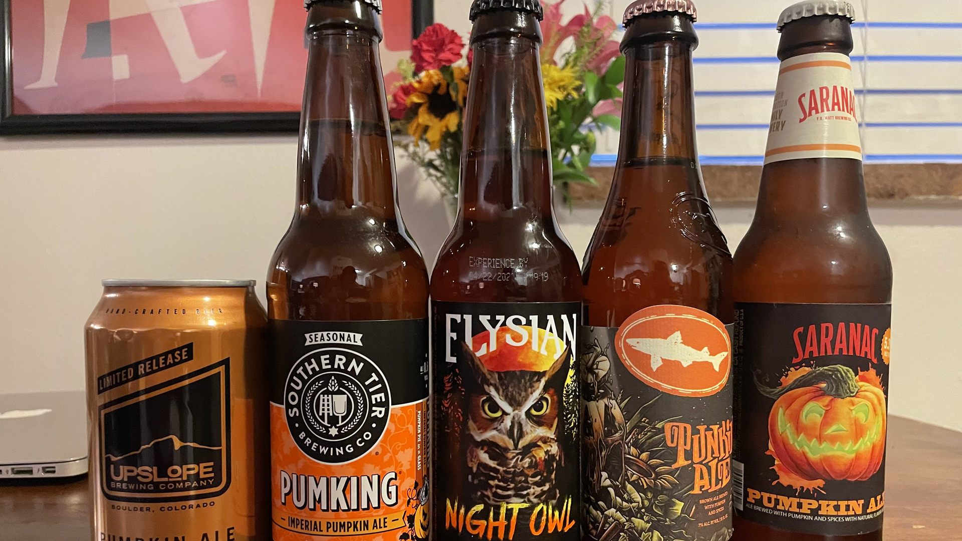 Pumpkin beers in a row