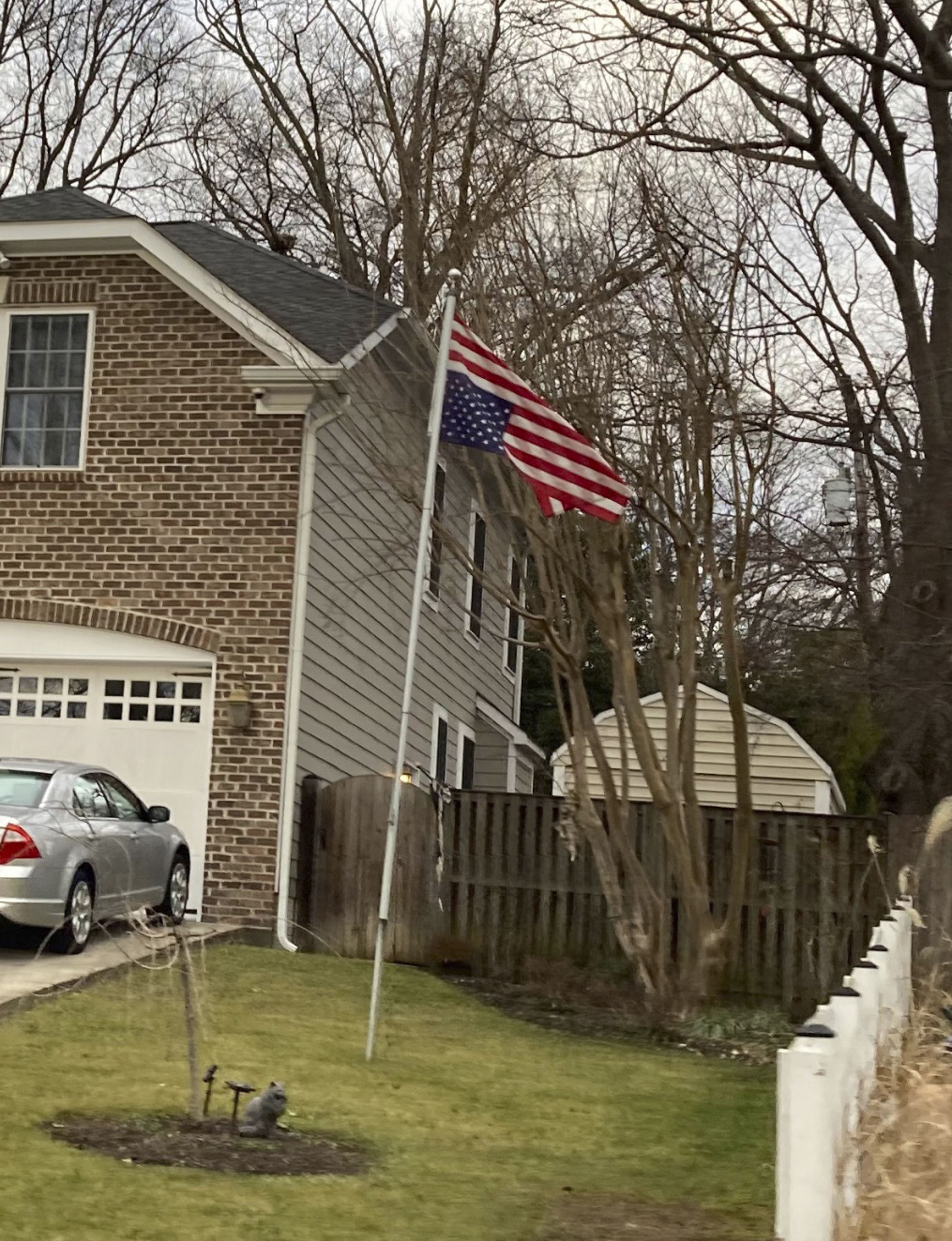 In a photo obtained by The New York Times, an inverted flag flying at the residence of Supreme Court Justice Samuel Alito in Alexandria, Va., on Jan. 17, 2021, three days before the Biden inauguration. An upside-down flag, adopted by Trump supporters contesting the Biden victory, flew over the justice’s front lawn as the Supreme Court was considering an election case. Photo via The New York Times