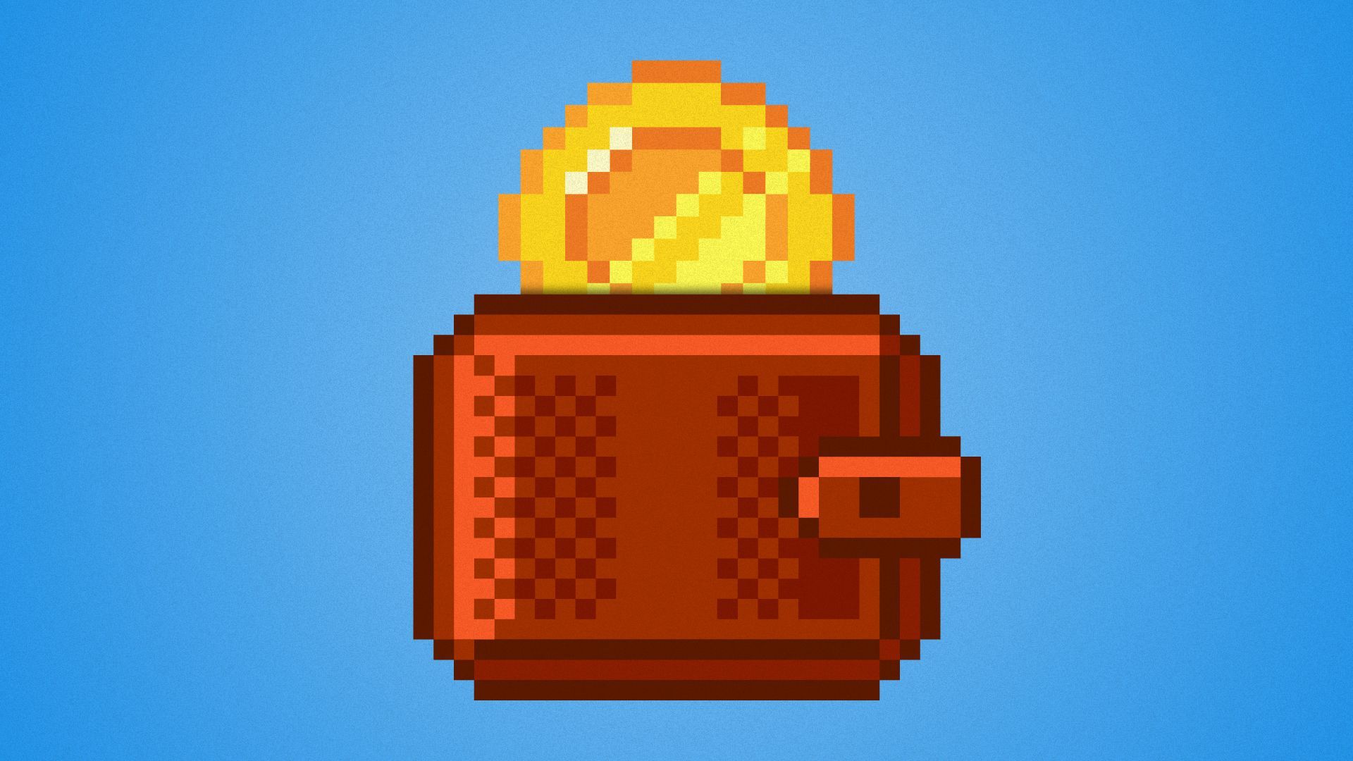 Illustration of a pixelated coin sticking out of a pixelated wallet.
