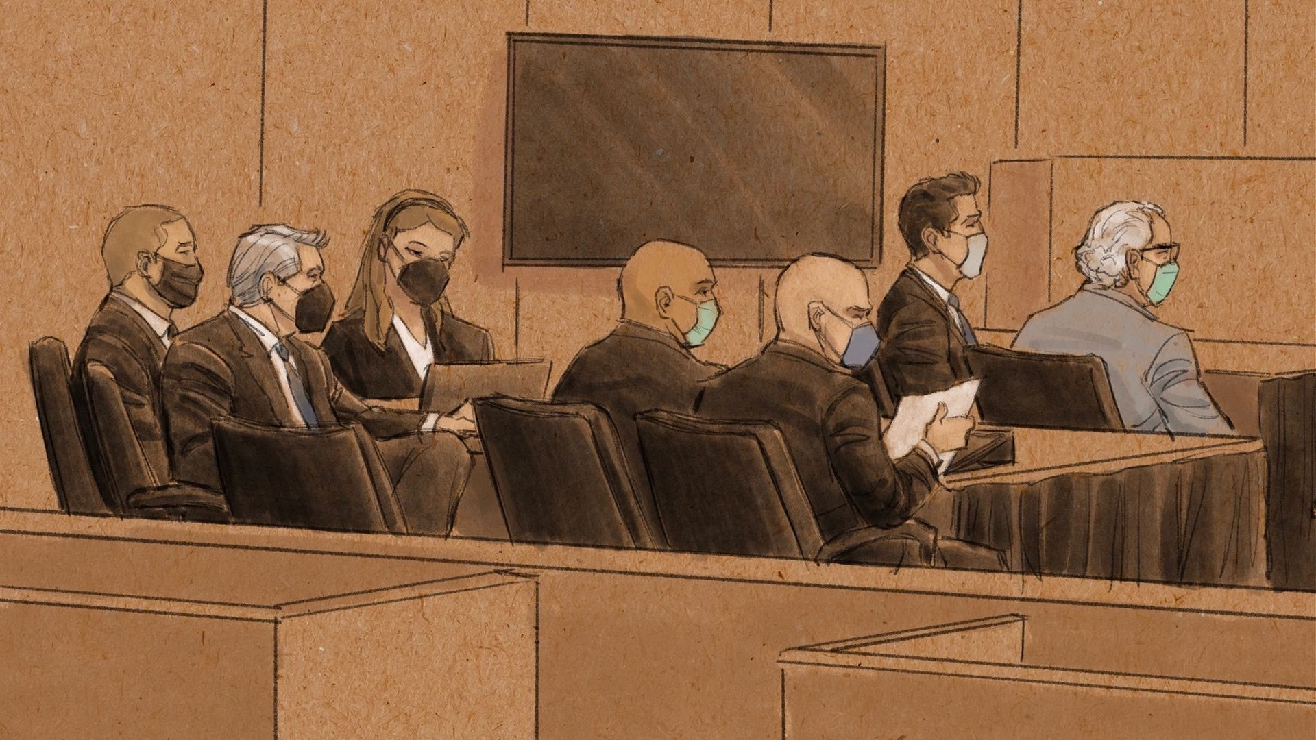 courtroom drawing of officer trial