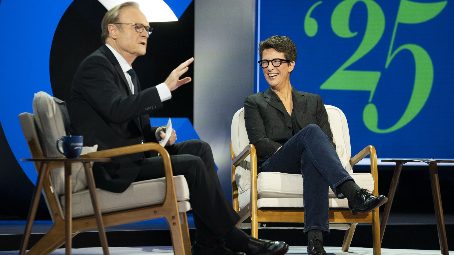 Rachel Maddow and Lawrence O'Donnell in convo at MSNBCLIVE '25 Credit MS Now