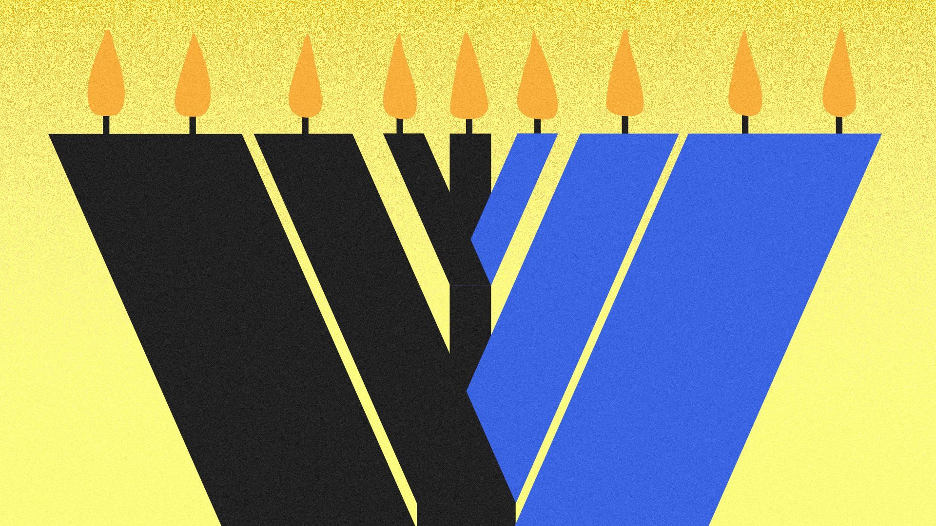 Illustration of a hanukkiah made of the Axios logo.