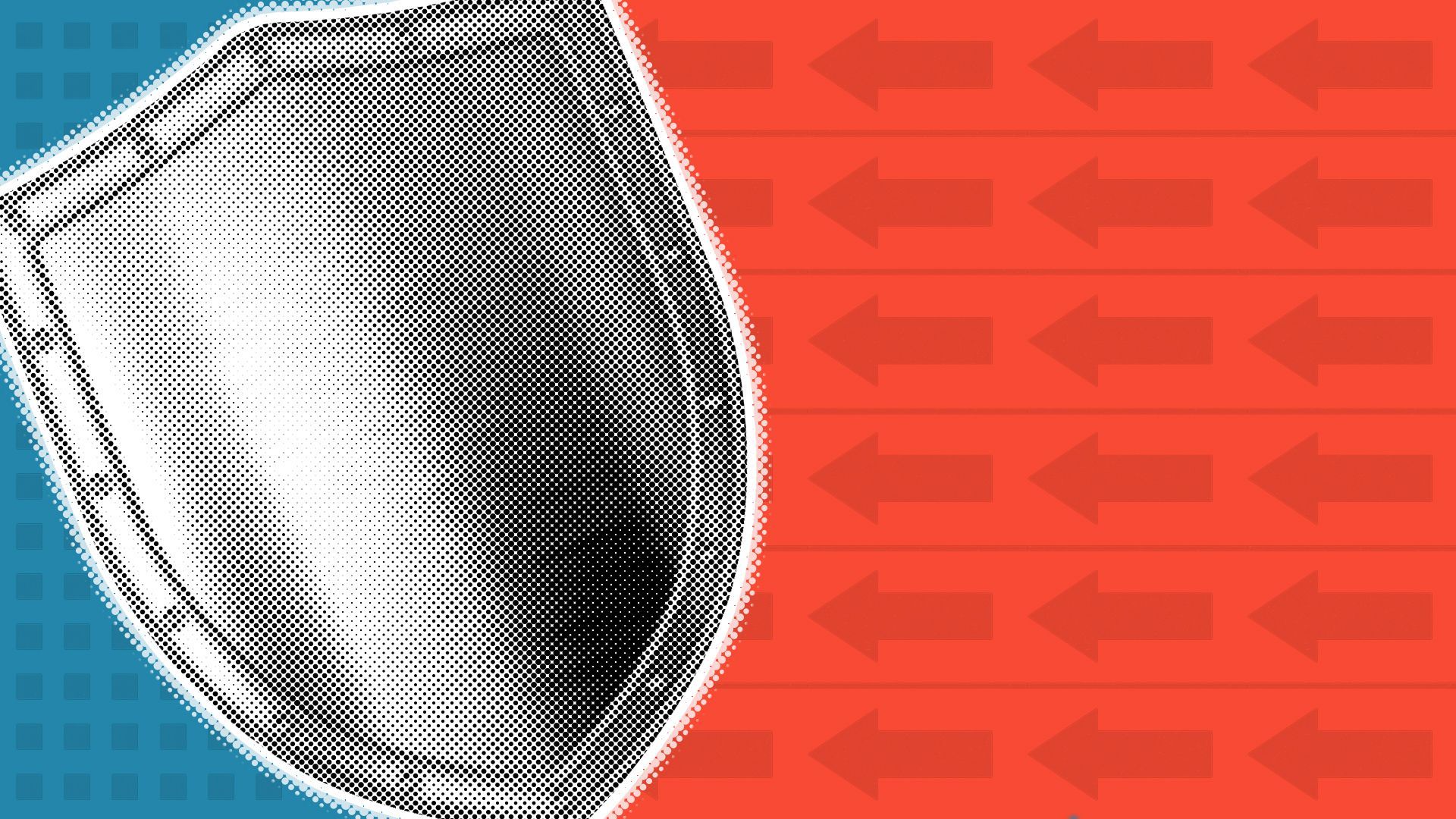 Illustration of a shield surrounded by abstract ballot shapes. 