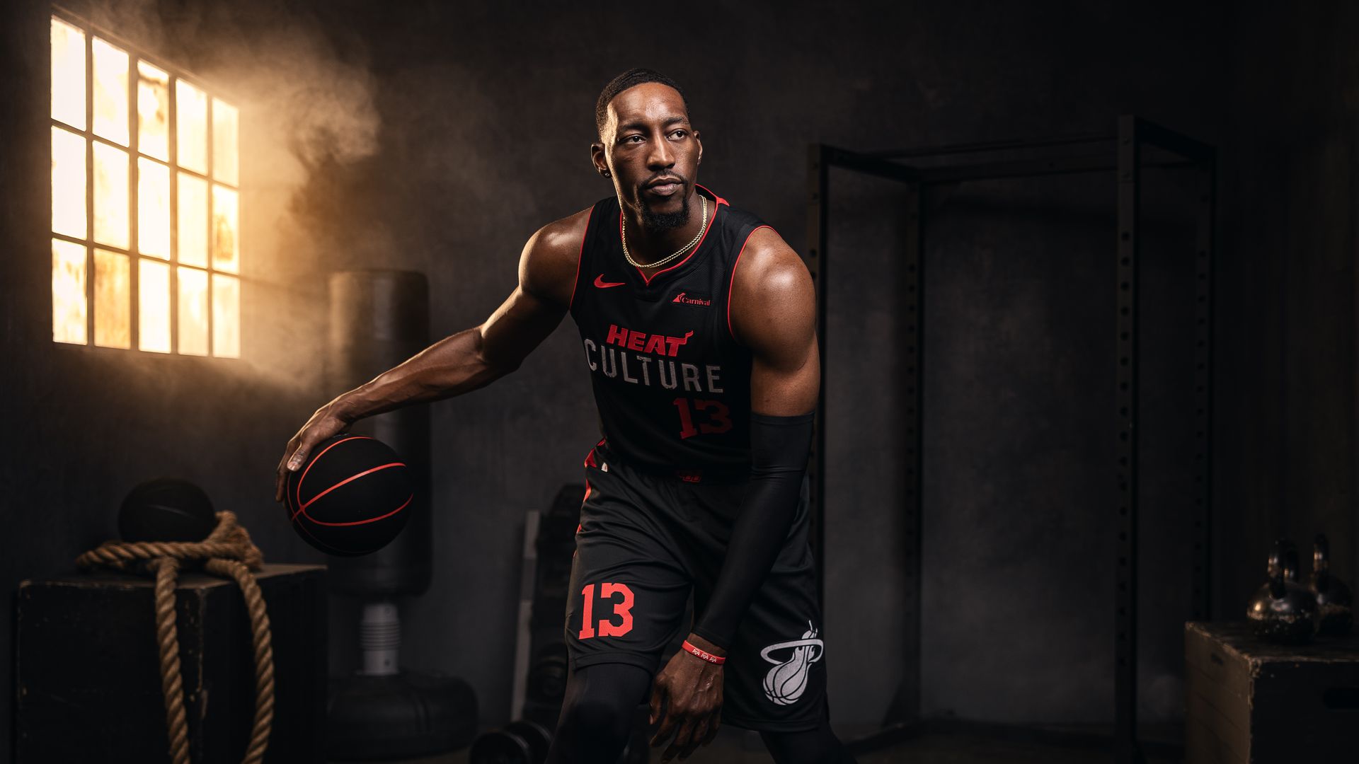 Heat player Bam Adebayo wears the team's new City Edition jersey.