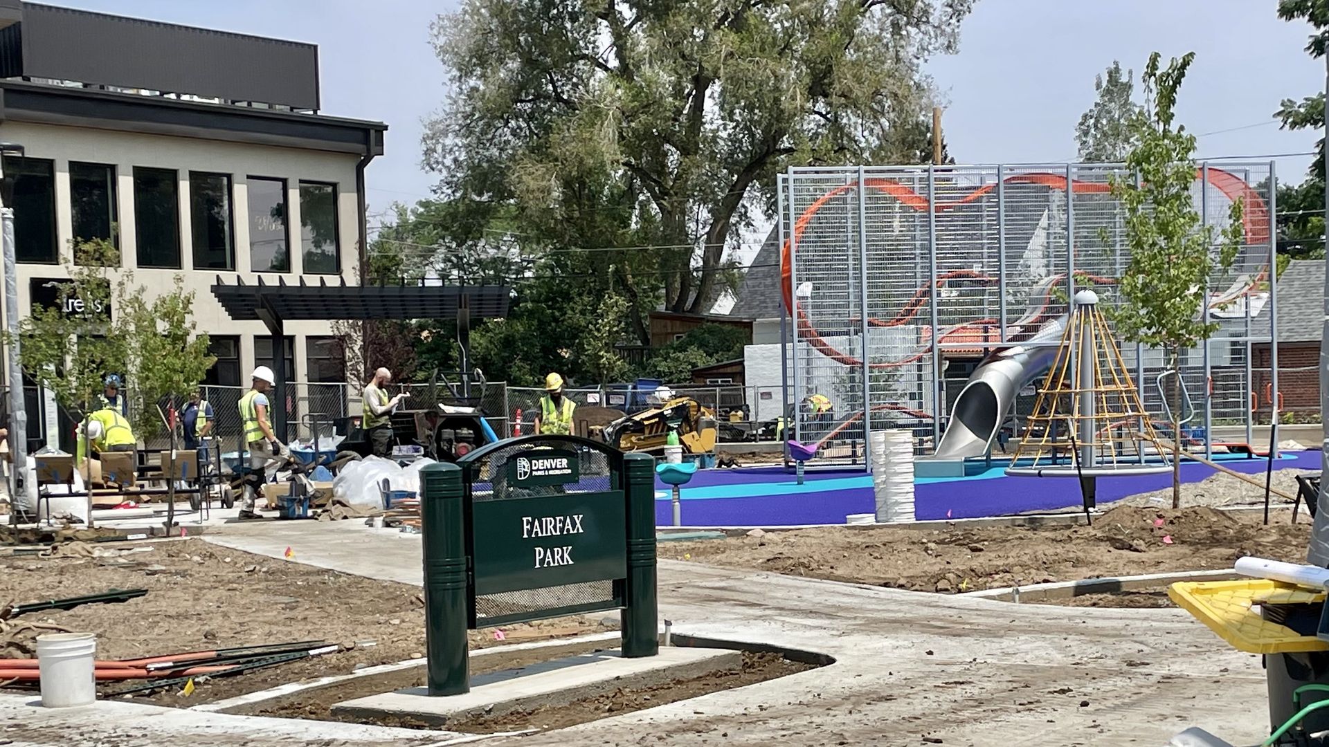 Construction crews work to finish Fairfax Park in Park Hill.