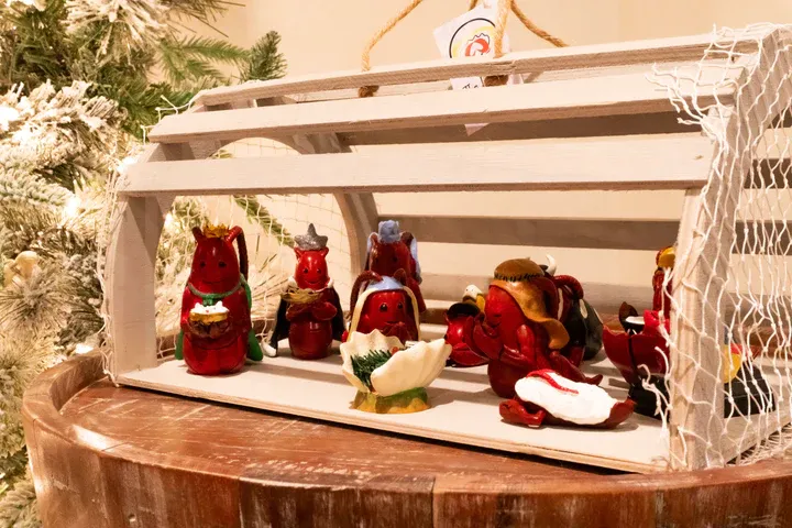 Lobster figurines in a nativity scene