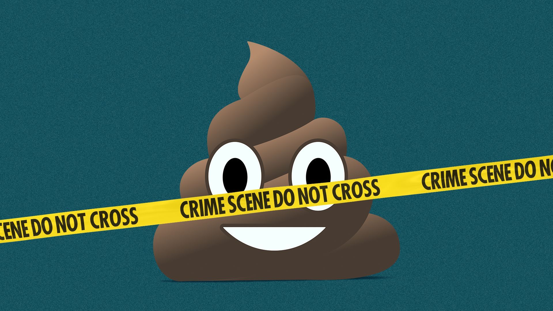 Illustration of a poop emoji with crime scene tape in front of it.