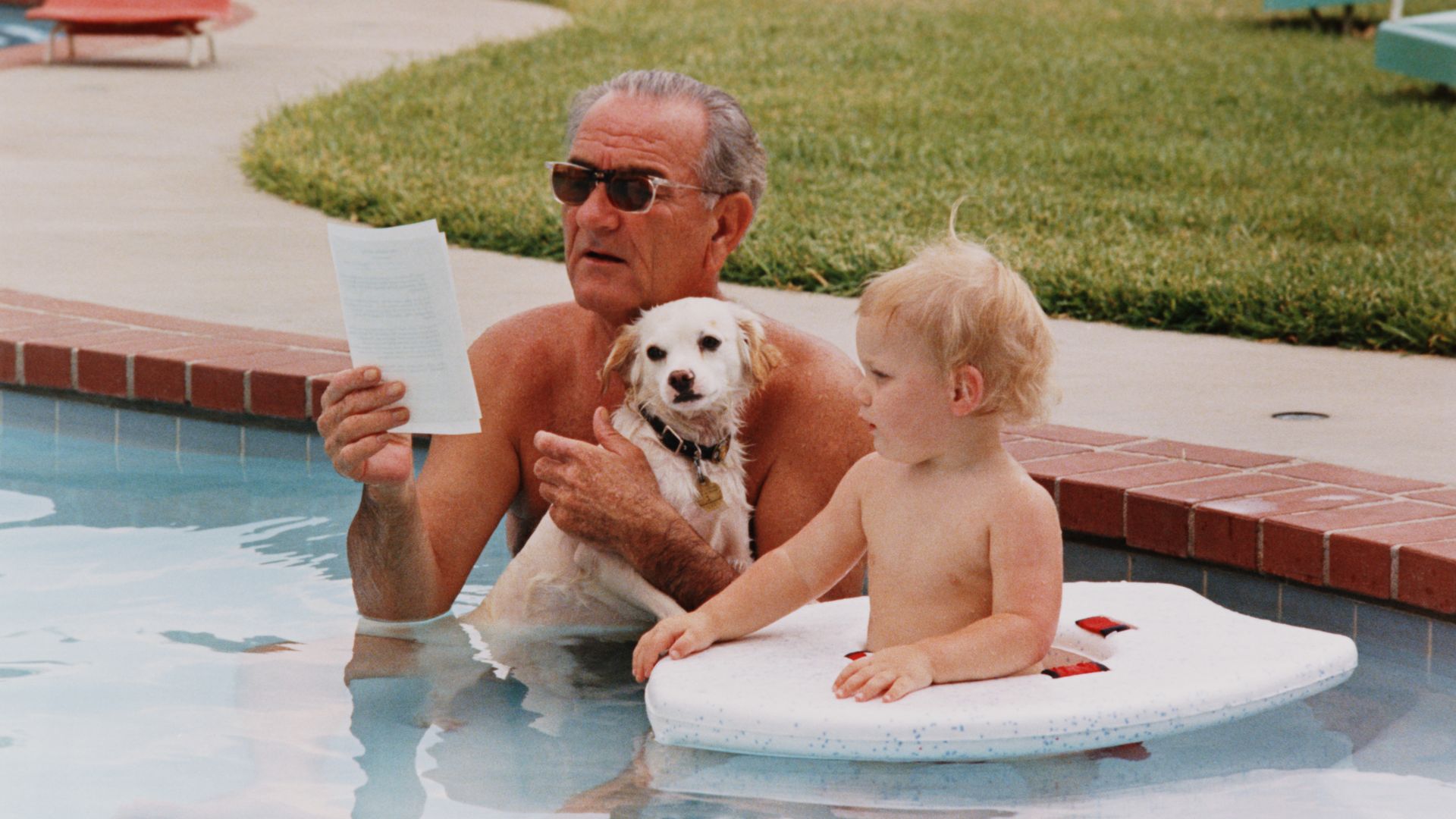 Lyndon Baines Johnson in the swimming pool at the LBJ Ranch.