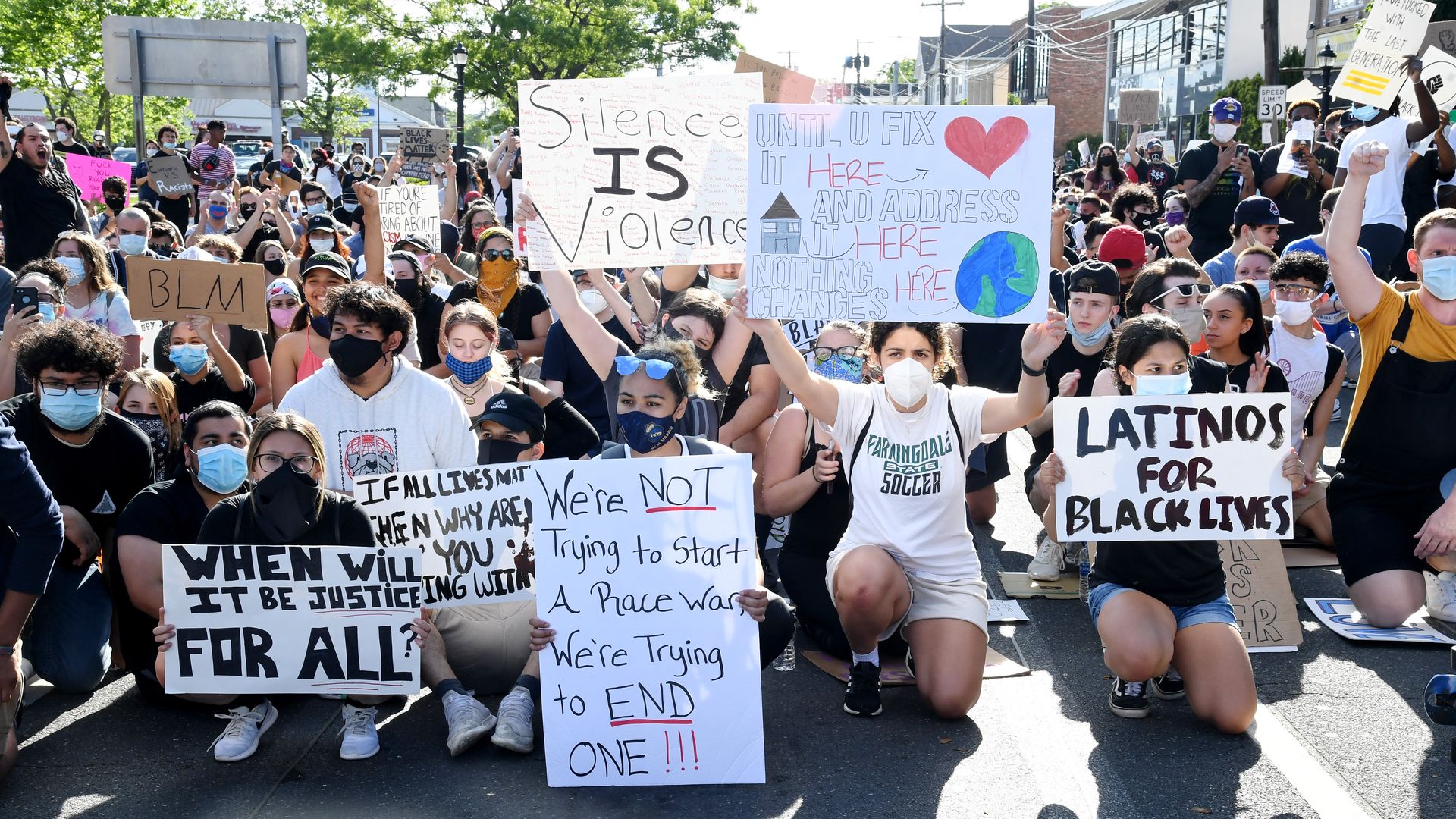 Protesters gather to march on June 7, 2020 in Smithtown, New York.