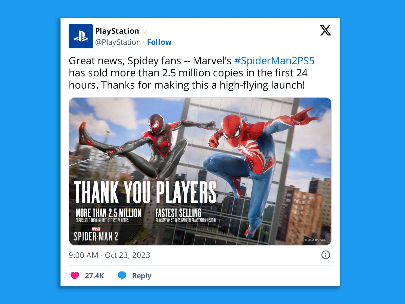 Marvel's Spider-Man 2 Breaks Sales Records to Become Fastest-selling  PlayStation Studios Game in PlayStation History - Sony Interactive  Entertainment