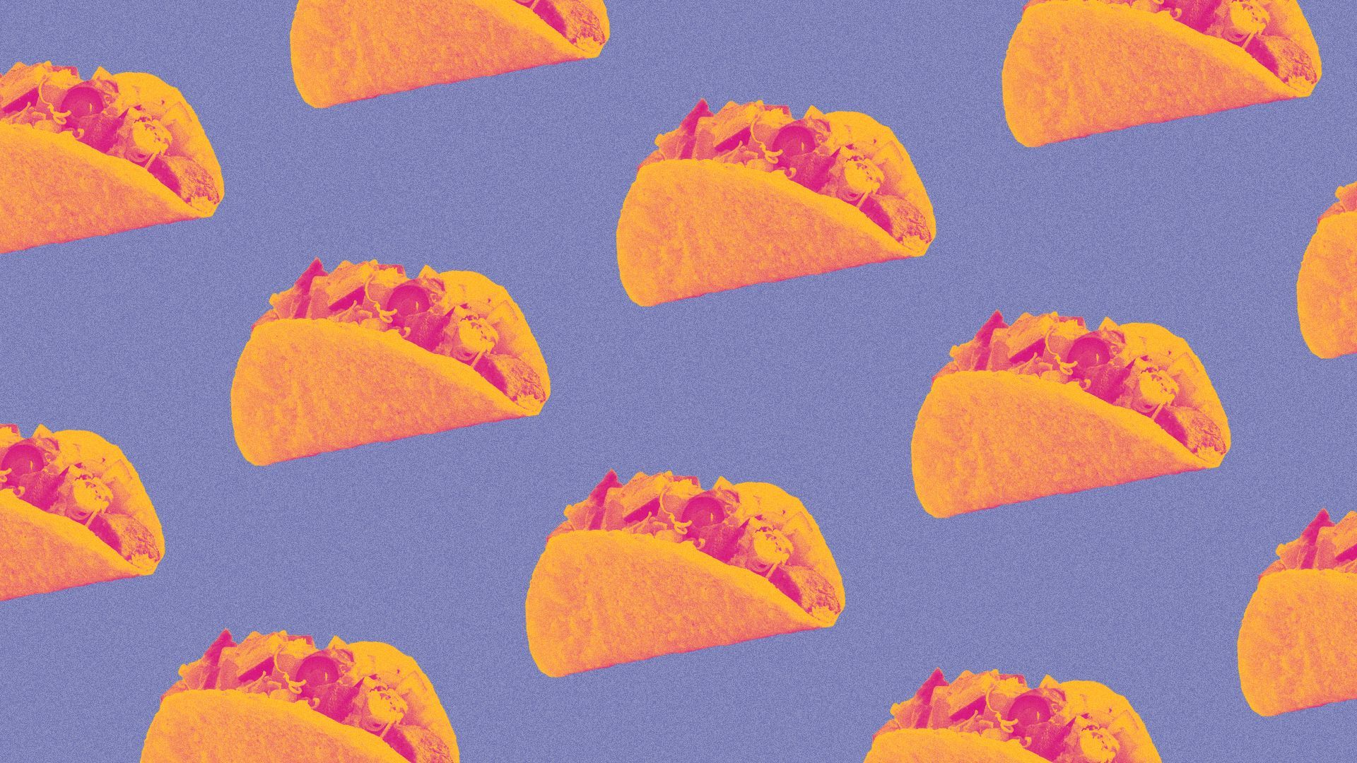 Illustration of a repeating pattern of tacos. 