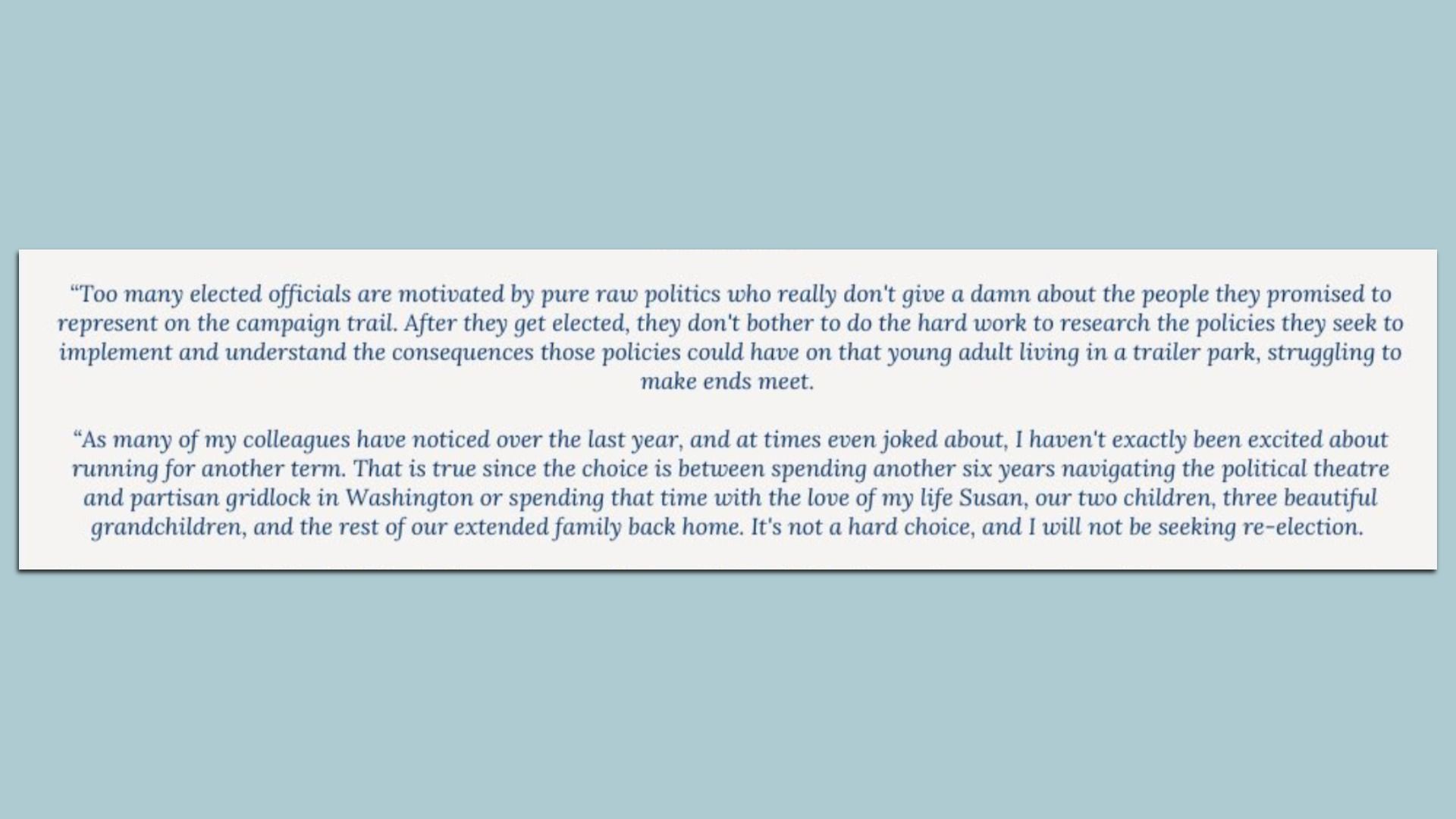 From yesterday's retirement statement by Sen. Thom Tillis (R-N.C.), via X