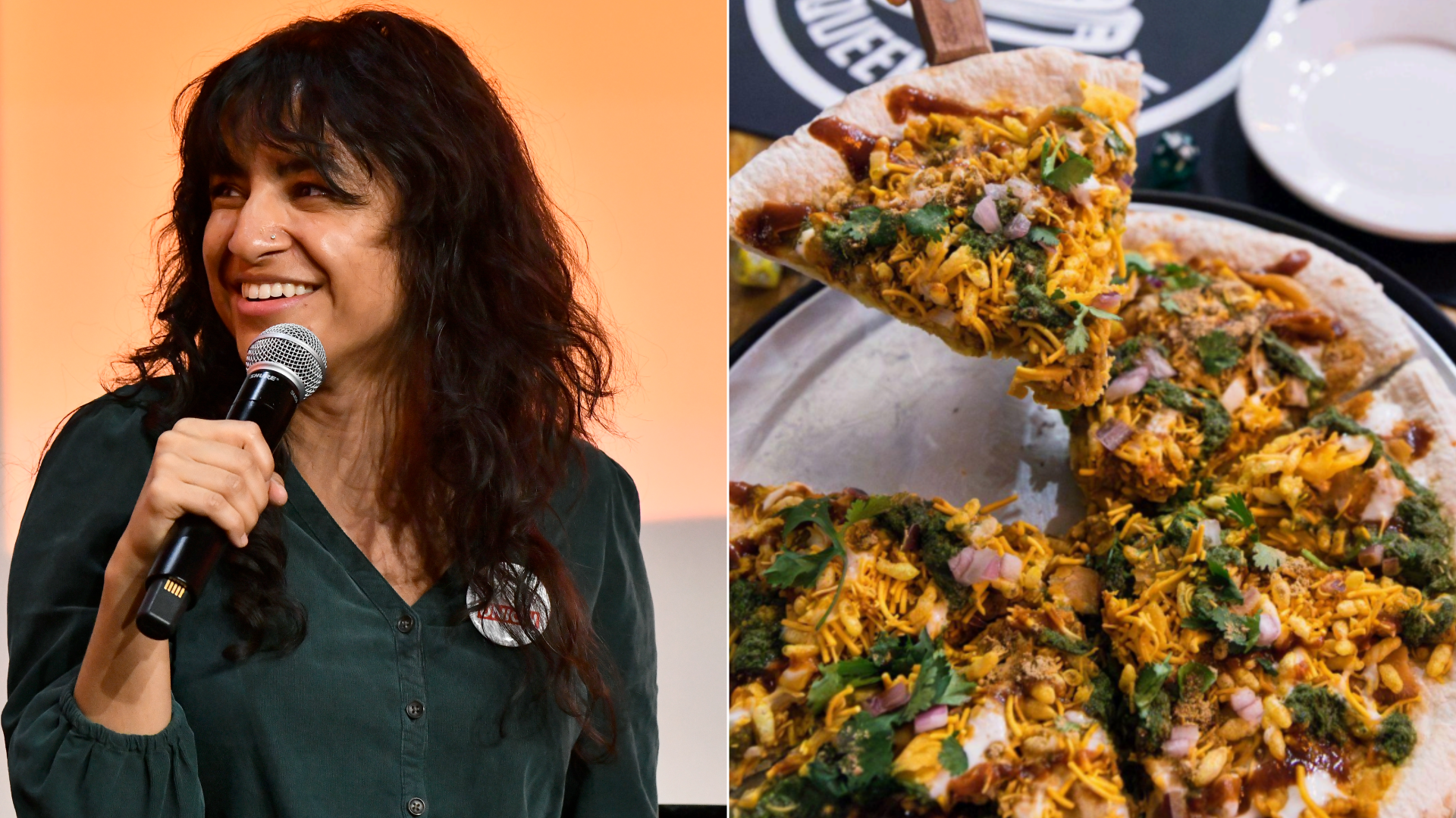 Philly comedian Rekha Shankar, left, had a Philly pizza named after her.