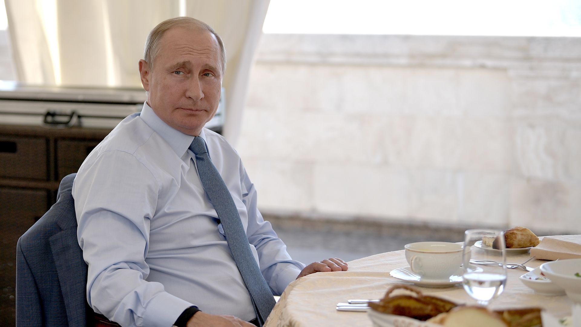 Russia's President Vladimir Putin during a lunch with Turkmenistan's President